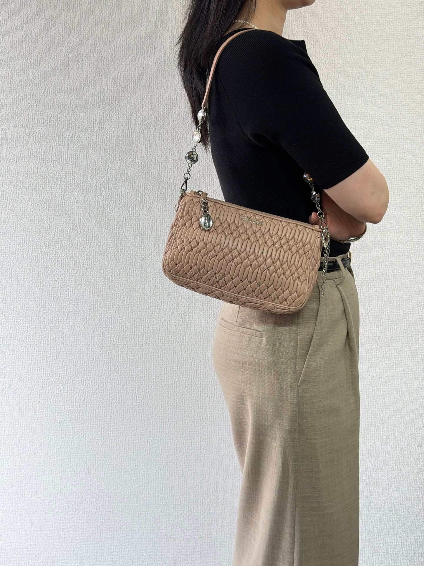 Miu Miu Matelasse Nappa Crystal Shoulder Bag