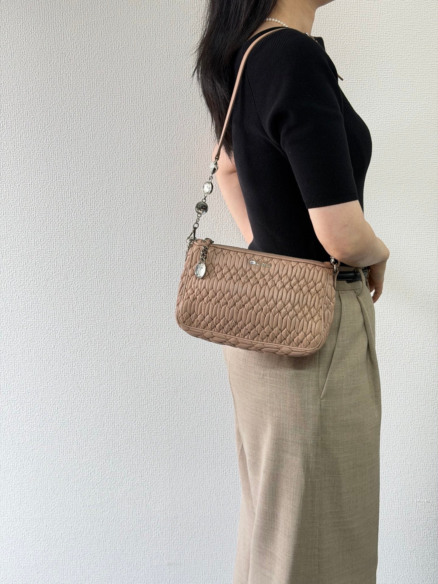 Miu Miu Matelasse Nappa Crystal Shoulder Bag
