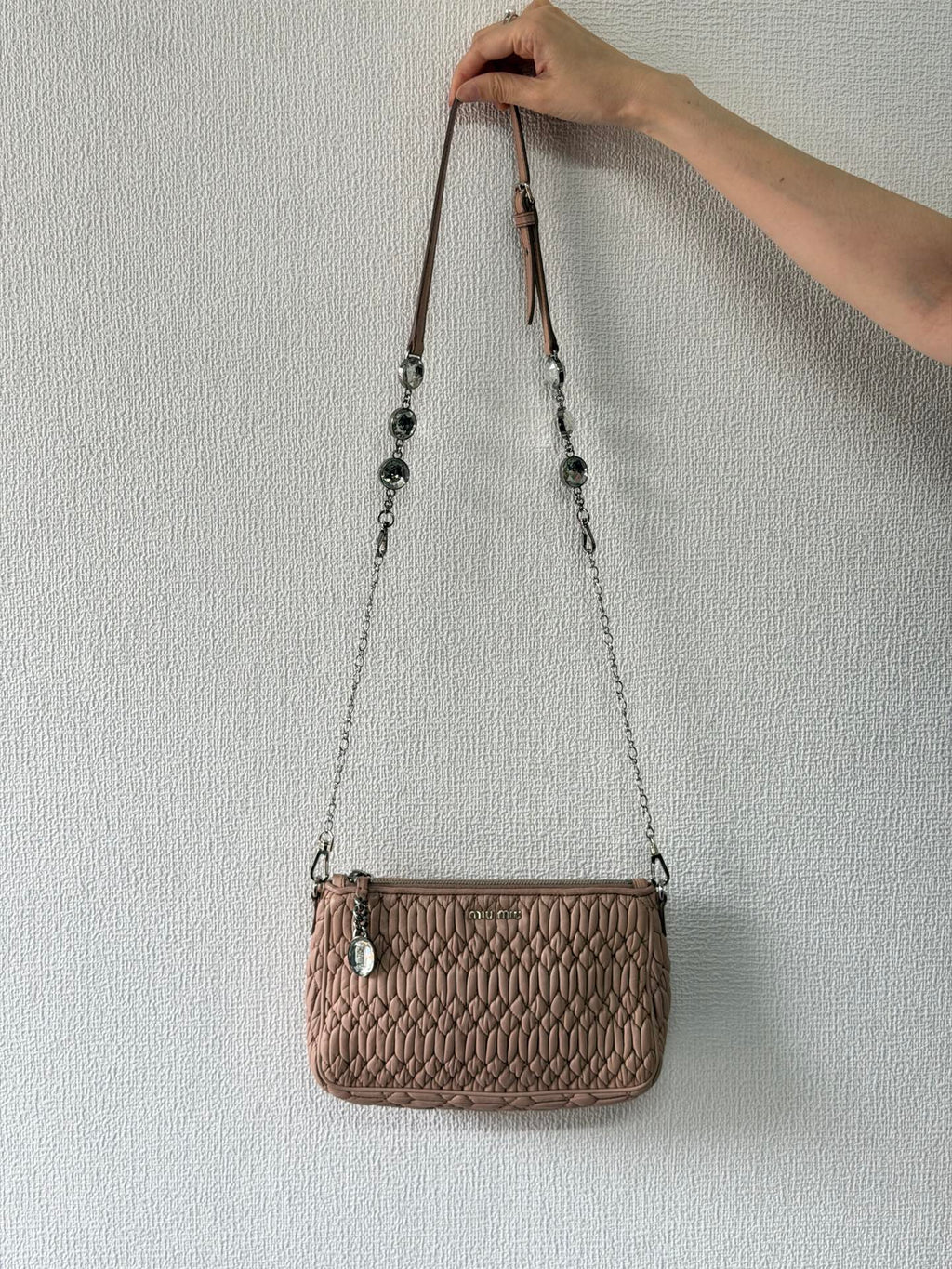 Miu Miu Matelasse Nappa Crystal Shoulder Bag