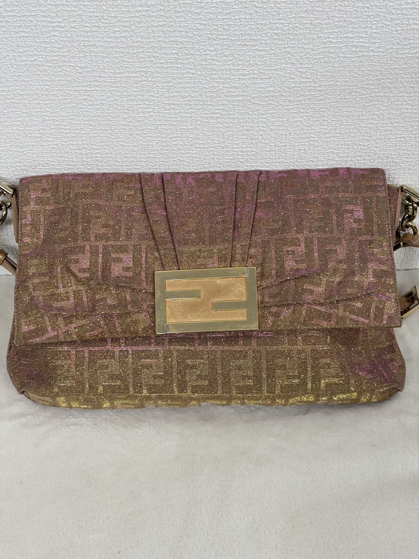 Fendi Metallic Pink Gold Lurex Zucca Large Mia Bag