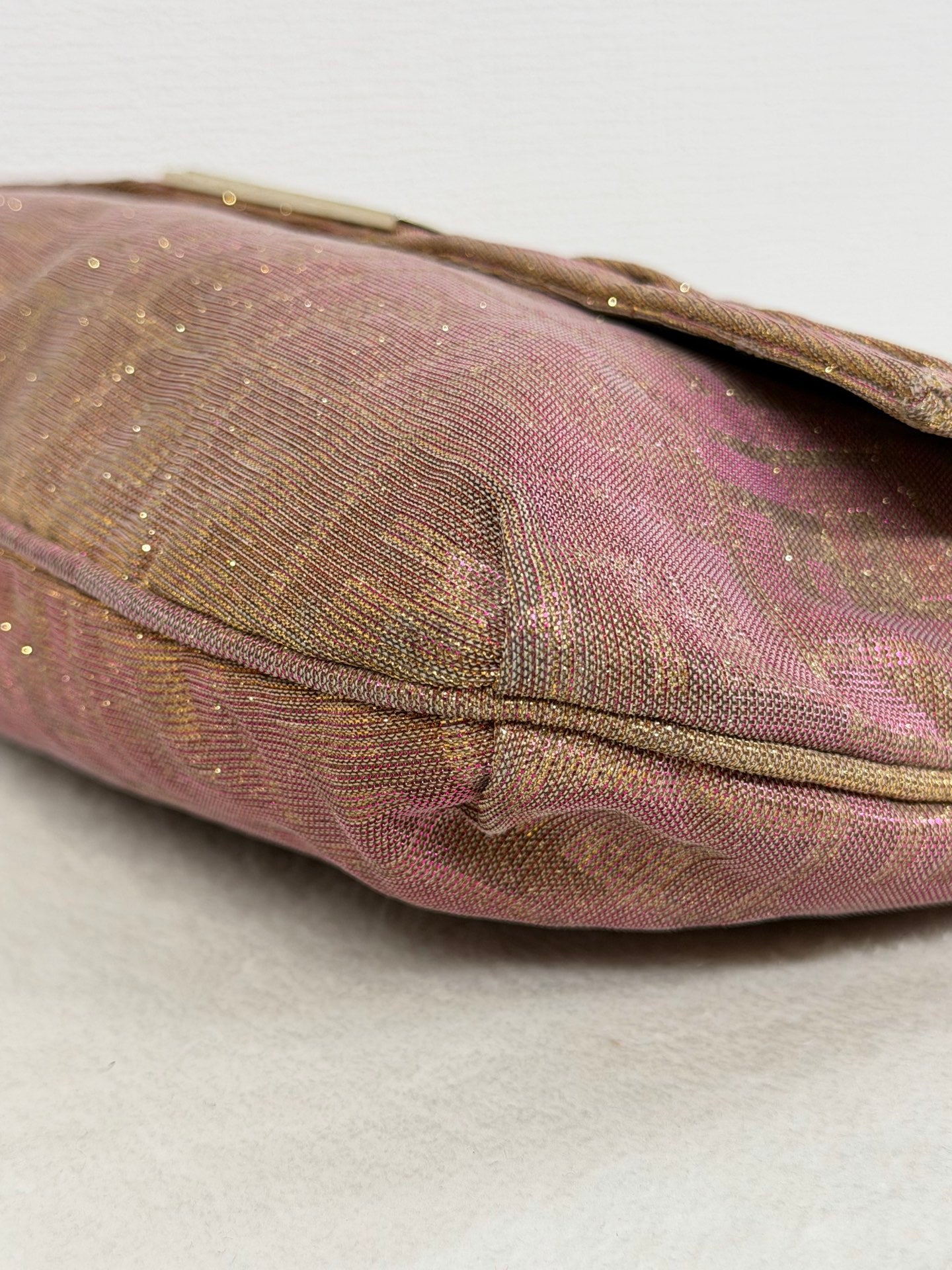 Fendi Metallic Pink Gold Lurex Zucca Large Mia Bag