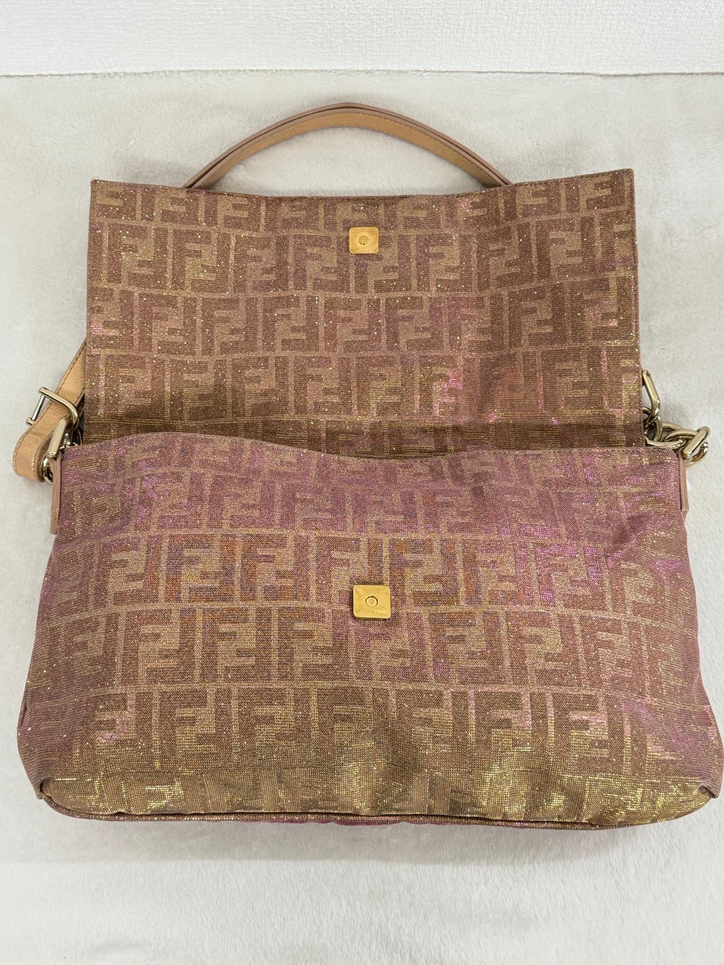 Fendi Metallic Pink Gold Lurex Zucca Large Mia Bag
