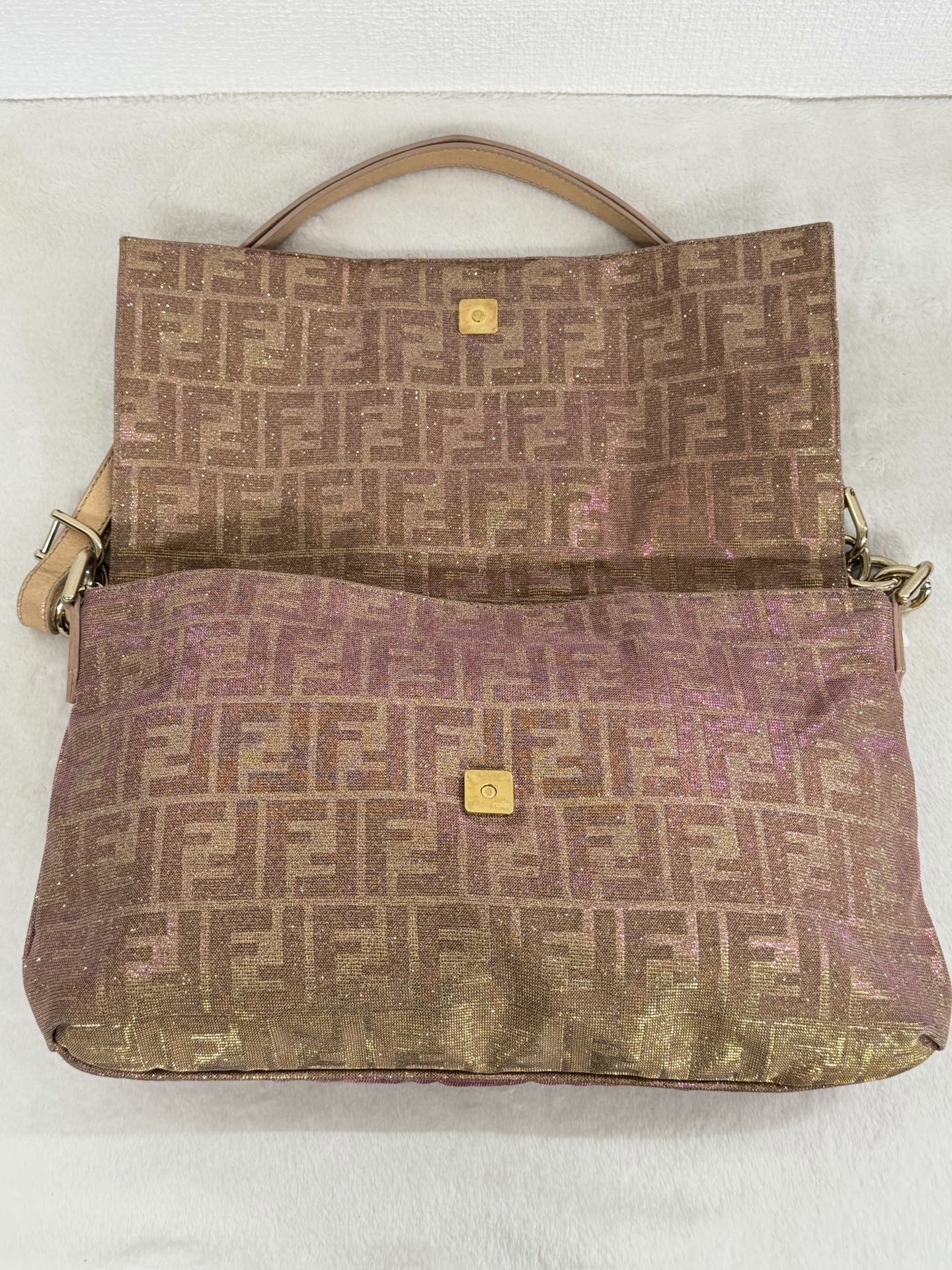 Fendi Metallic Pink Gold Lurex Zucca Large Mia Bag