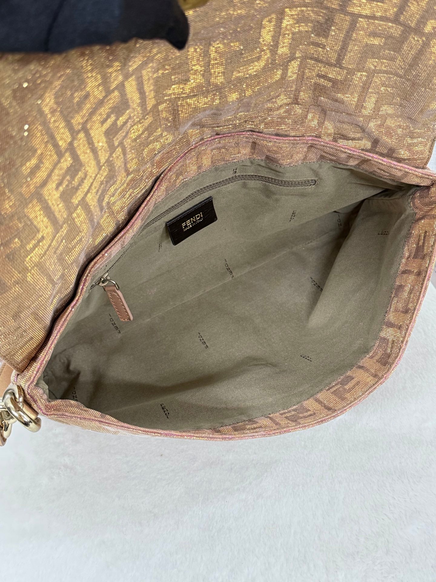 Fendi Metallic Pink Gold Lurex Zucca Large Mia Bag