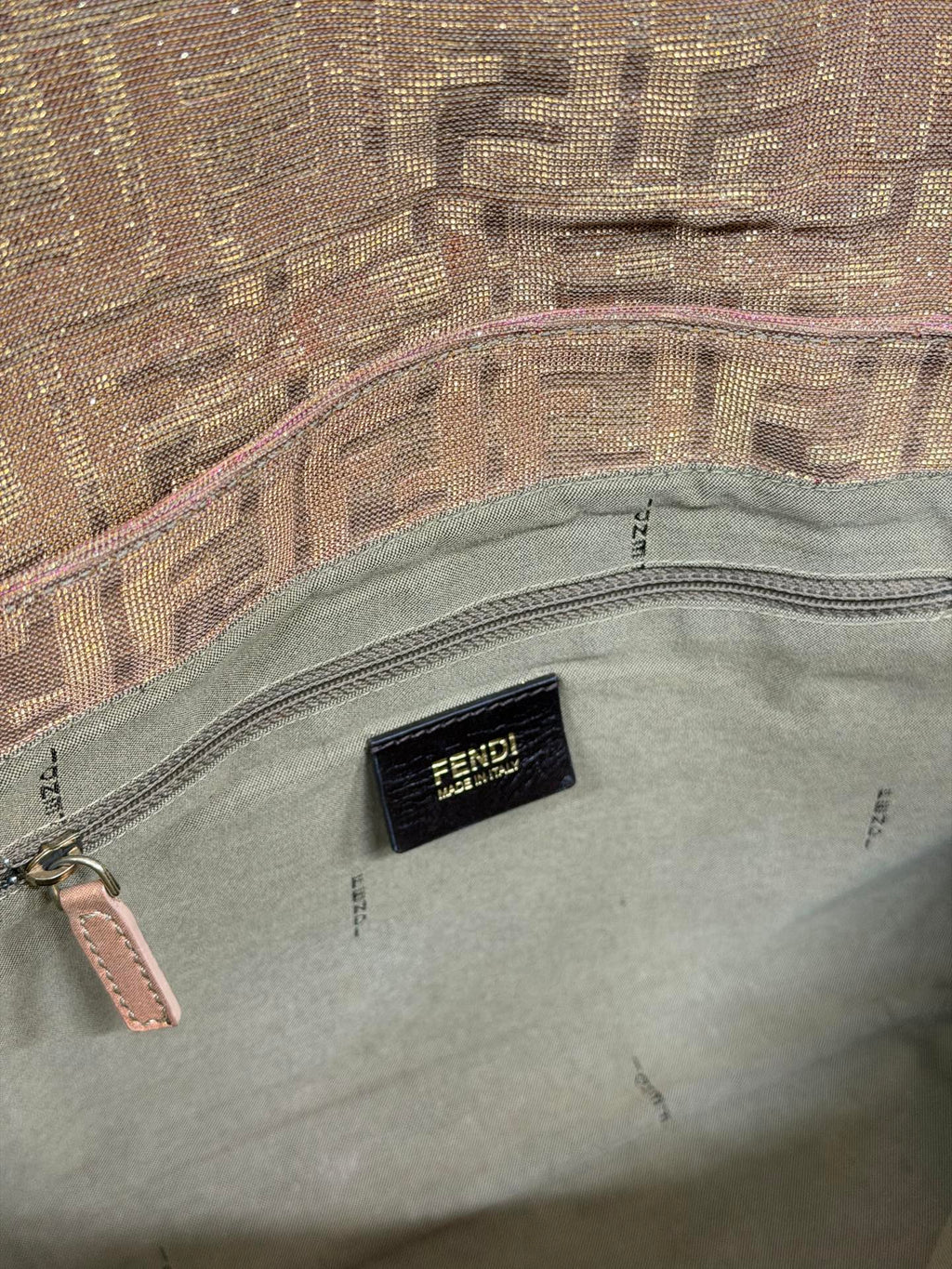 Fendi Metallic Pink Gold Lurex Zucca Large Mia Bag