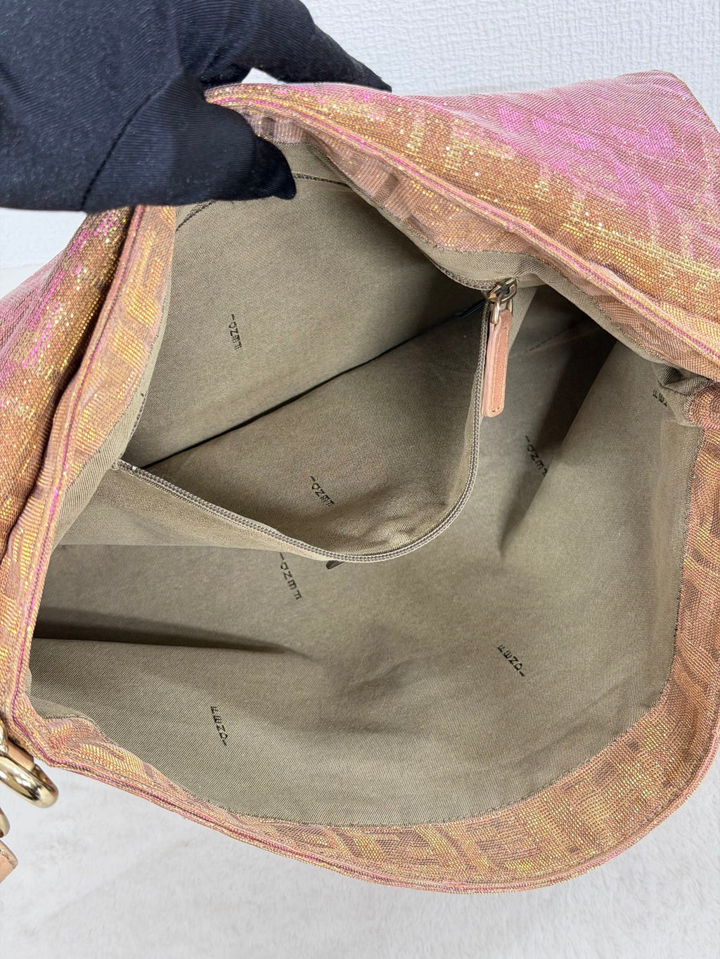 Fendi Metallic Pink Gold Lurex Zucca Large Mia Bag