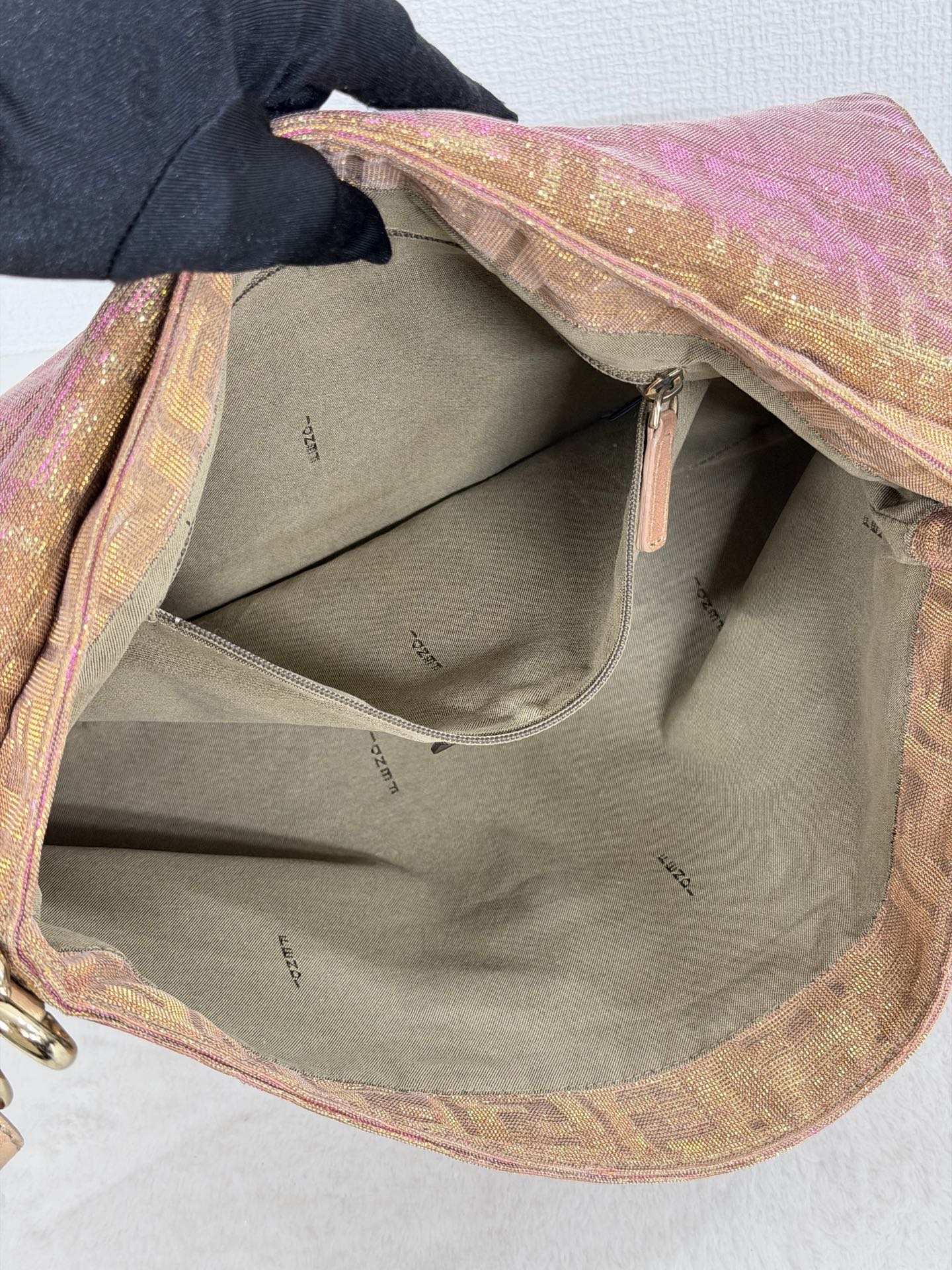 Fendi Metallic Pink Gold Lurex Zucca Large Mia Bag