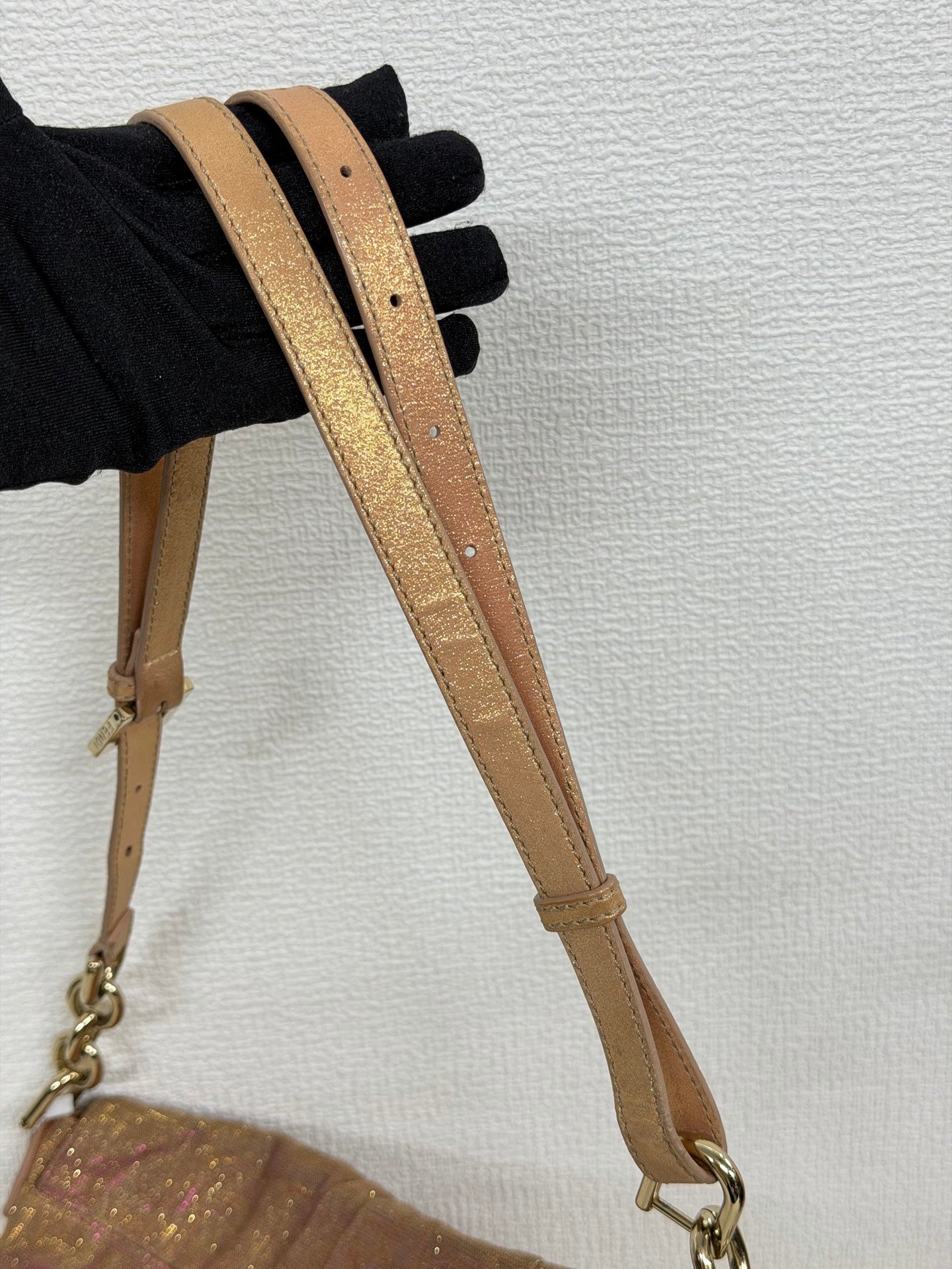 Fendi Metallic Pink Gold Lurex Zucca Large Mia Bag