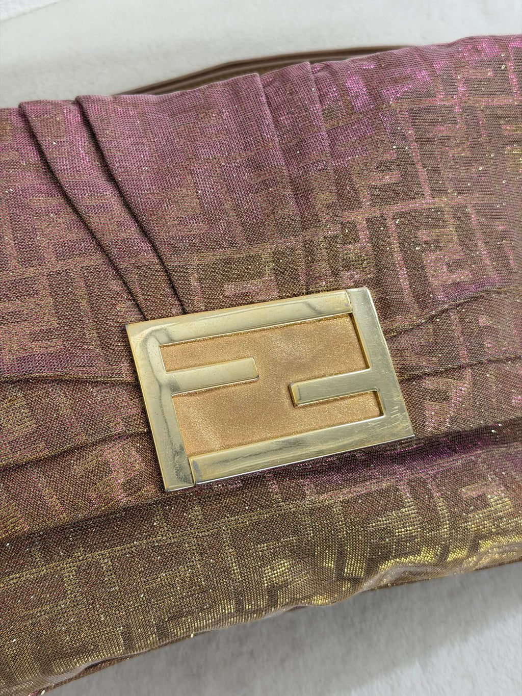 Fendi Metallic Pink Gold Lurex Zucca Large Mia Bag