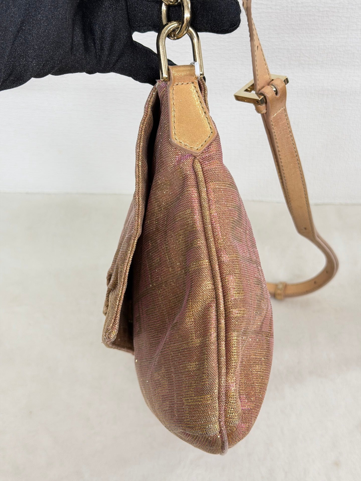 Fendi Metallic Pink Gold Lurex Zucca Large Mia Bag
