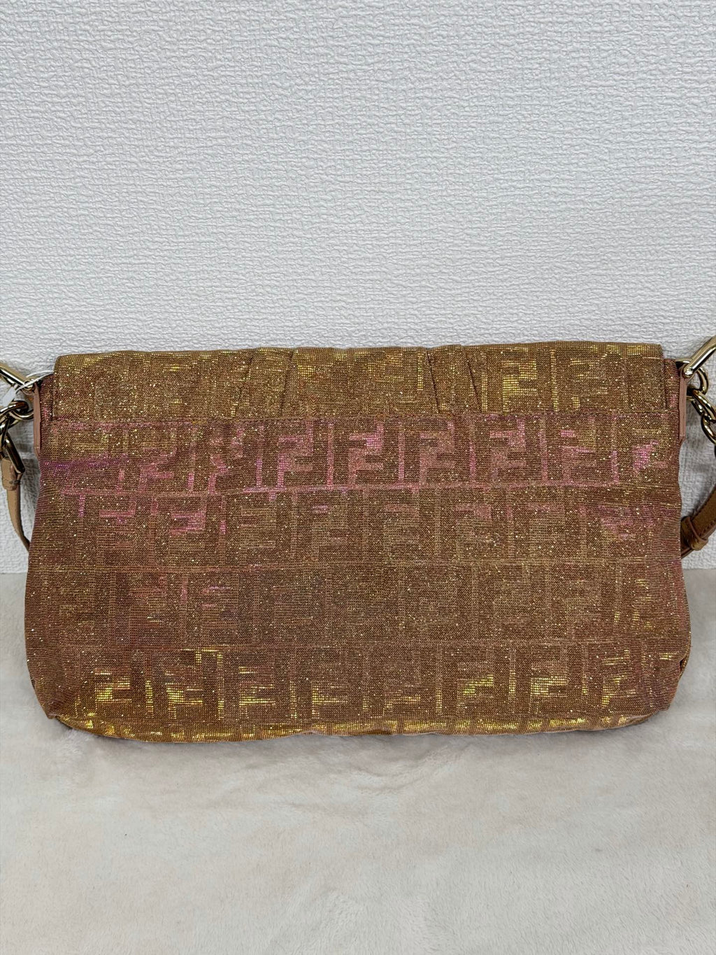 Fendi Metallic Pink Gold Lurex Zucca Large Mia Bag