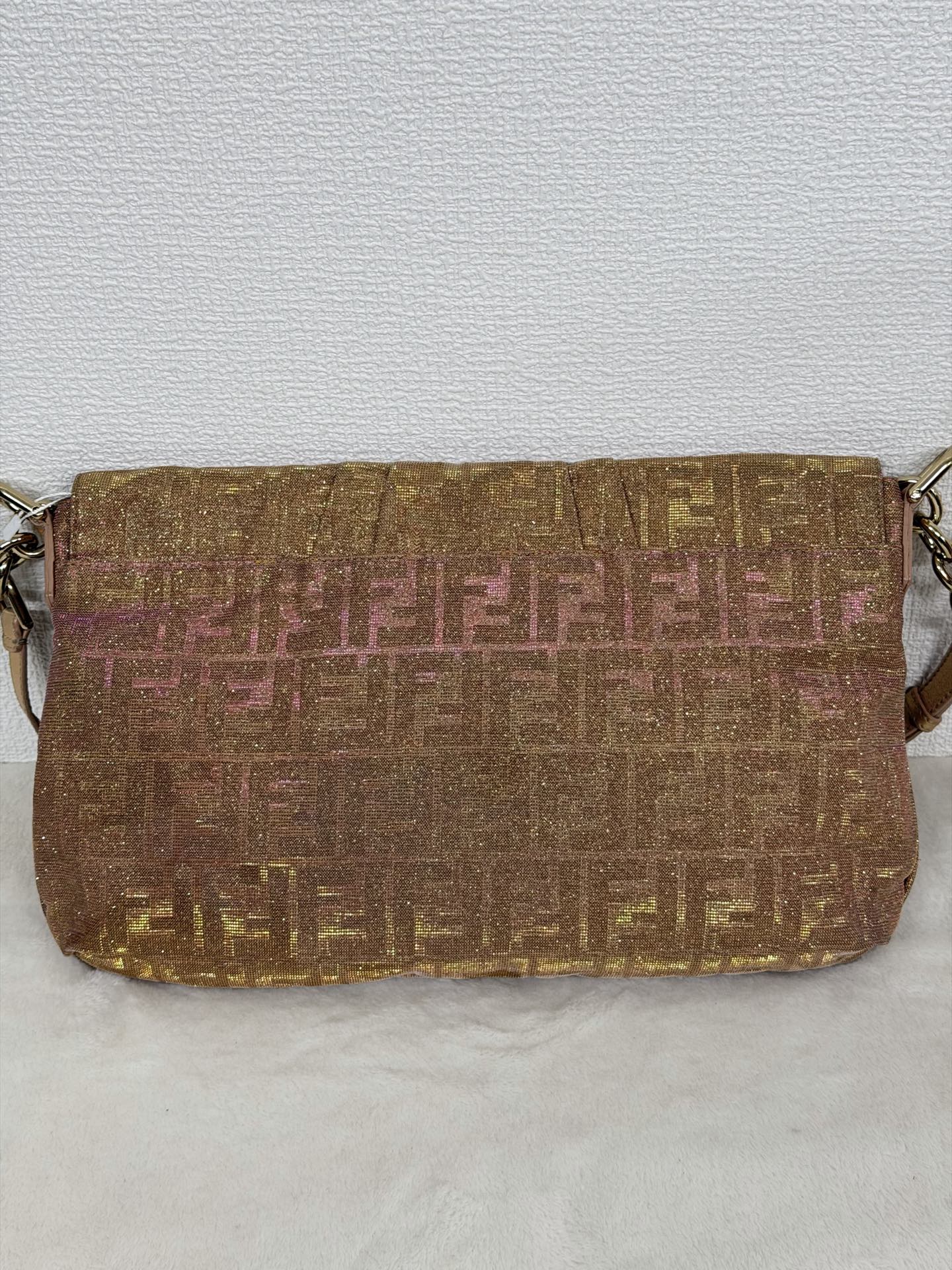 Fendi Metallic Pink Gold Lurex Zucca Large Mia Bag