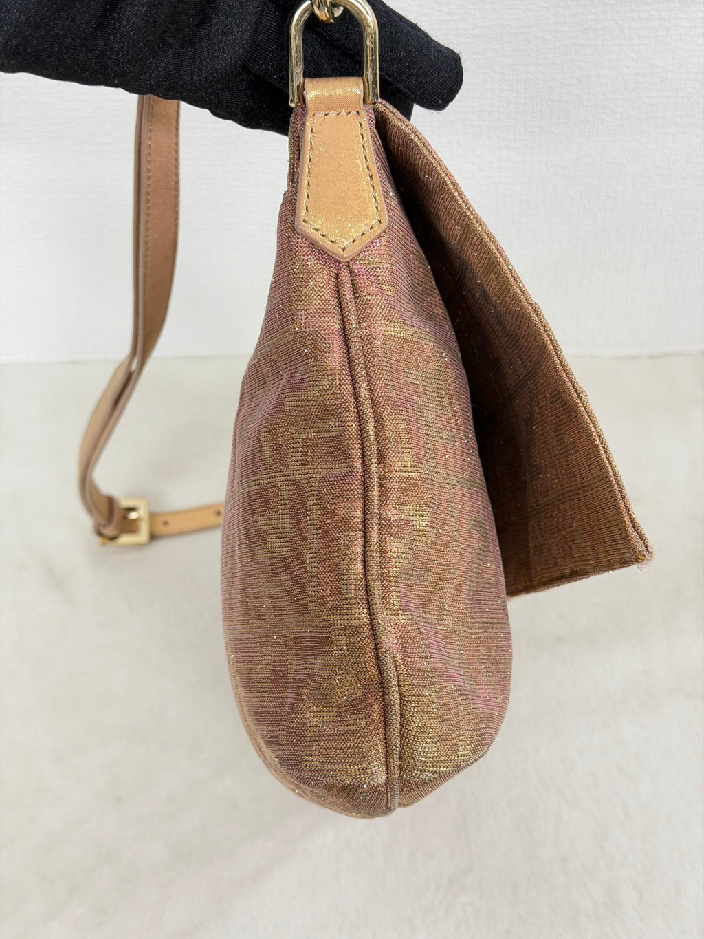 Fendi Metallic Pink Gold Lurex Zucca Large Mia Bag