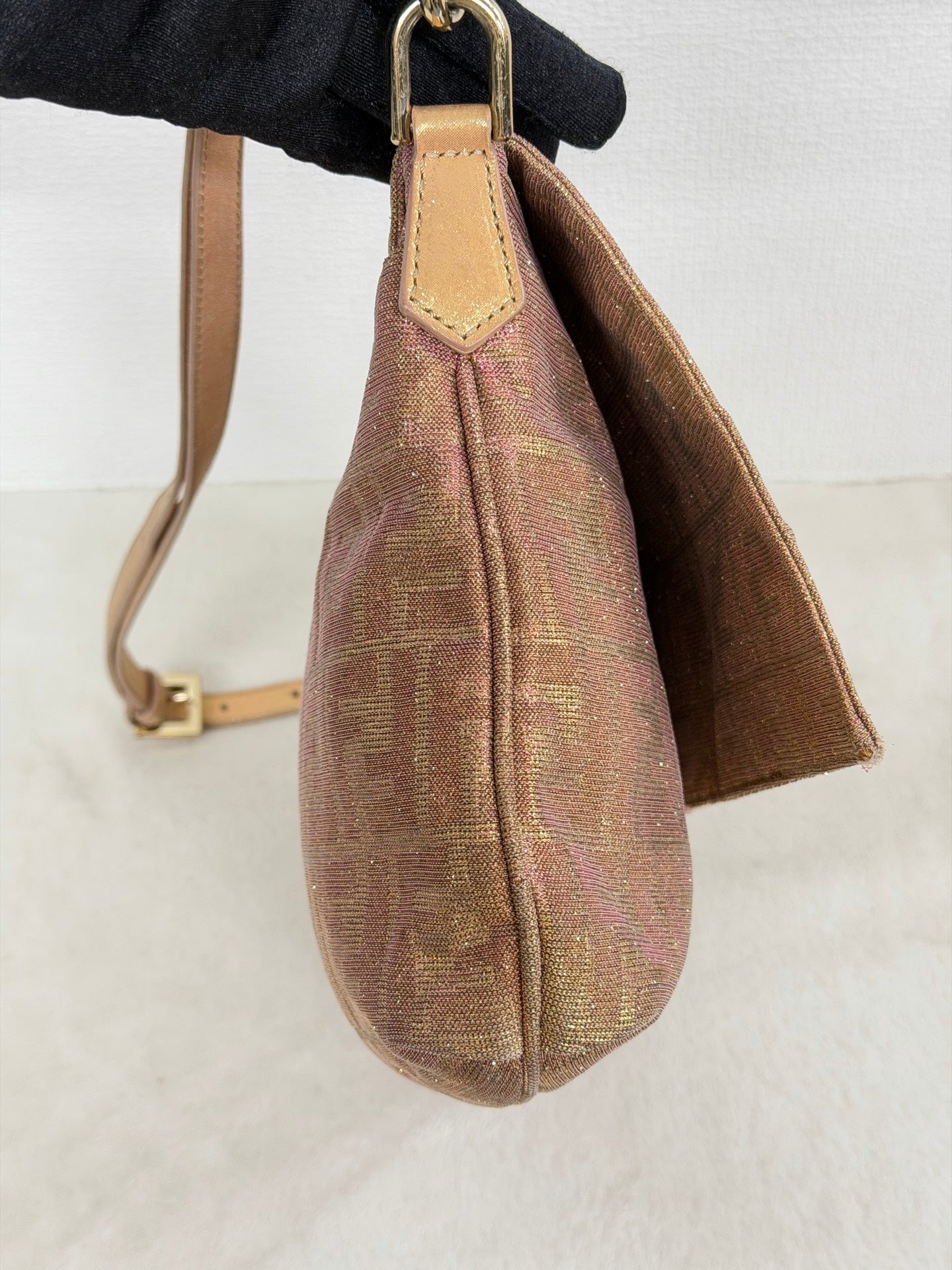 Fendi Metallic Pink Gold Lurex Zucca Large Mia Bag