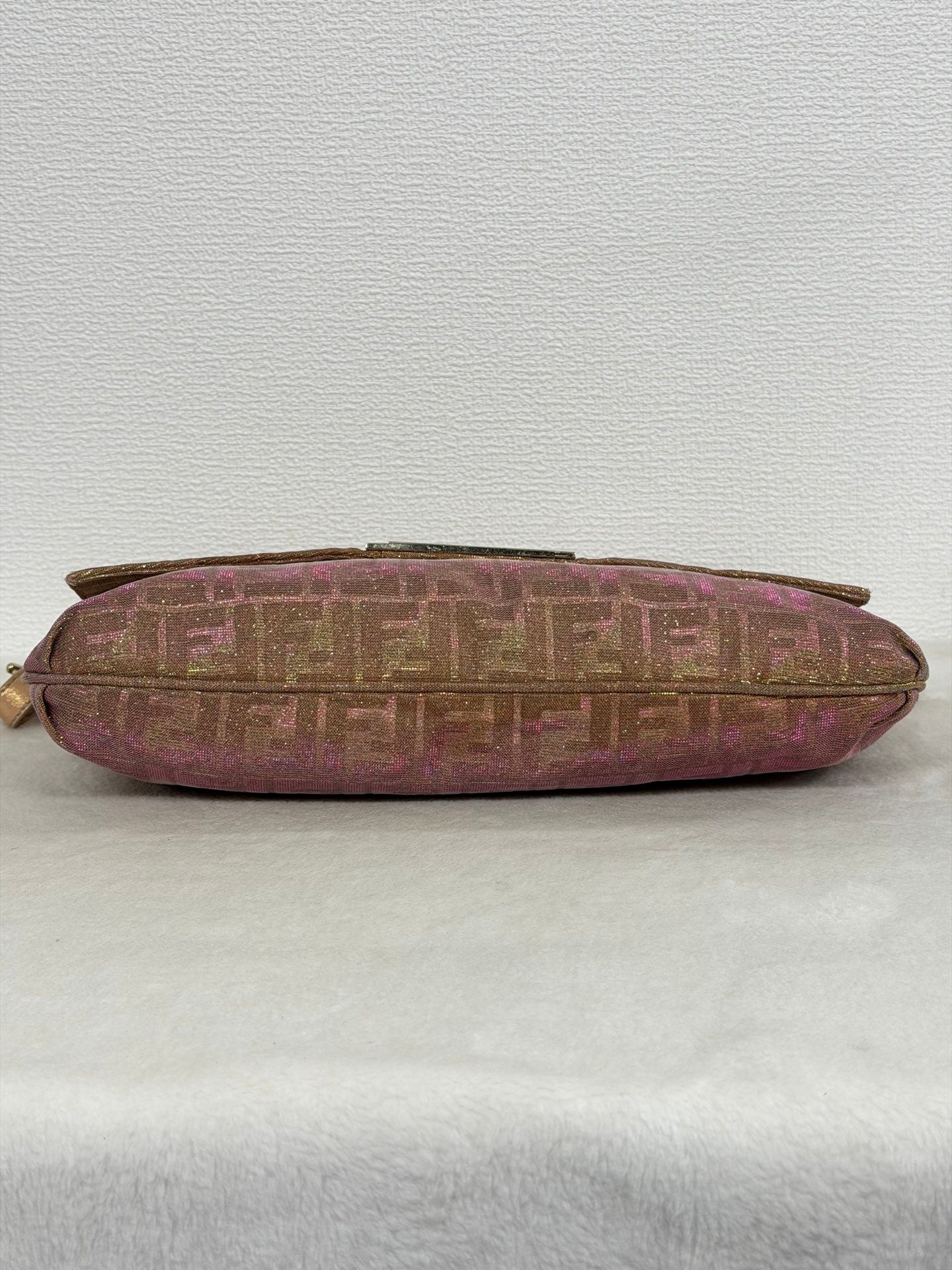 Fendi Metallic Pink Gold Lurex Zucca Large Mia Bag