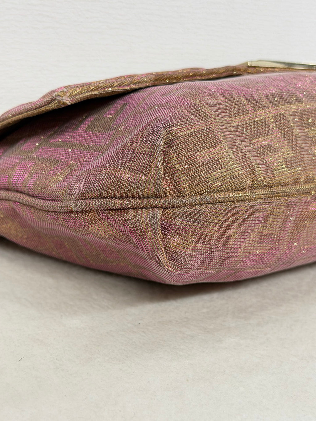 Fendi Metallic Pink Gold Lurex Zucca Large Mia Bag