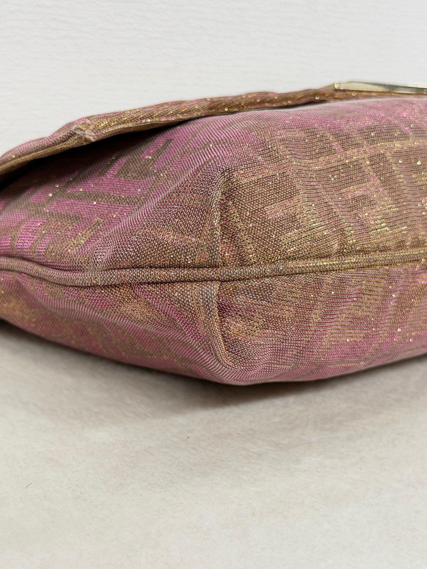 Fendi Metallic Pink Gold Lurex Zucca Large Mia Bag