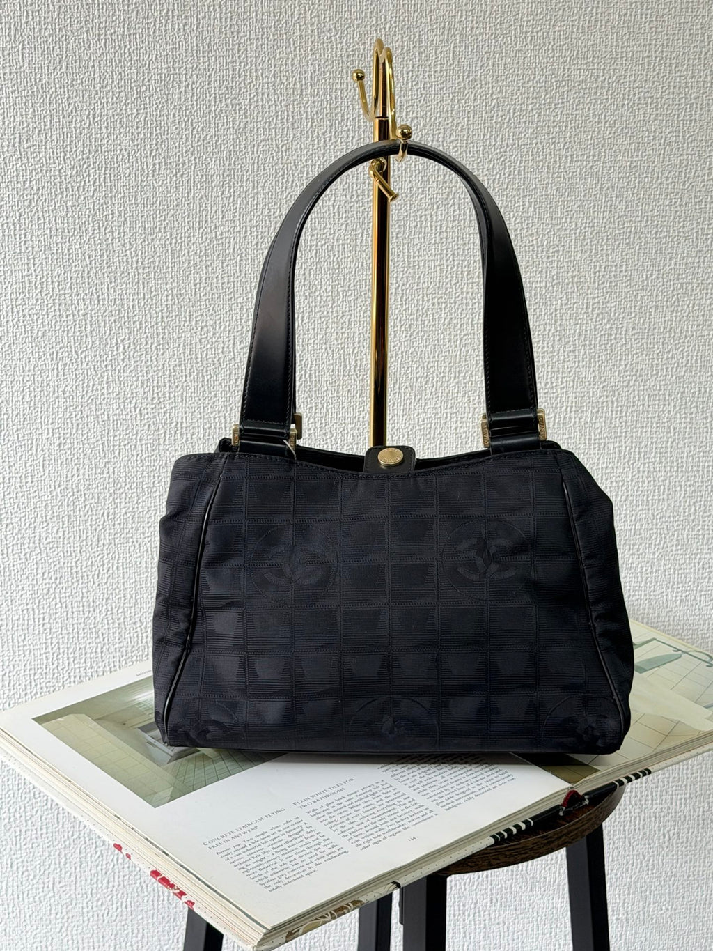 Chanel New Travel Line Jacquard Handbag Black