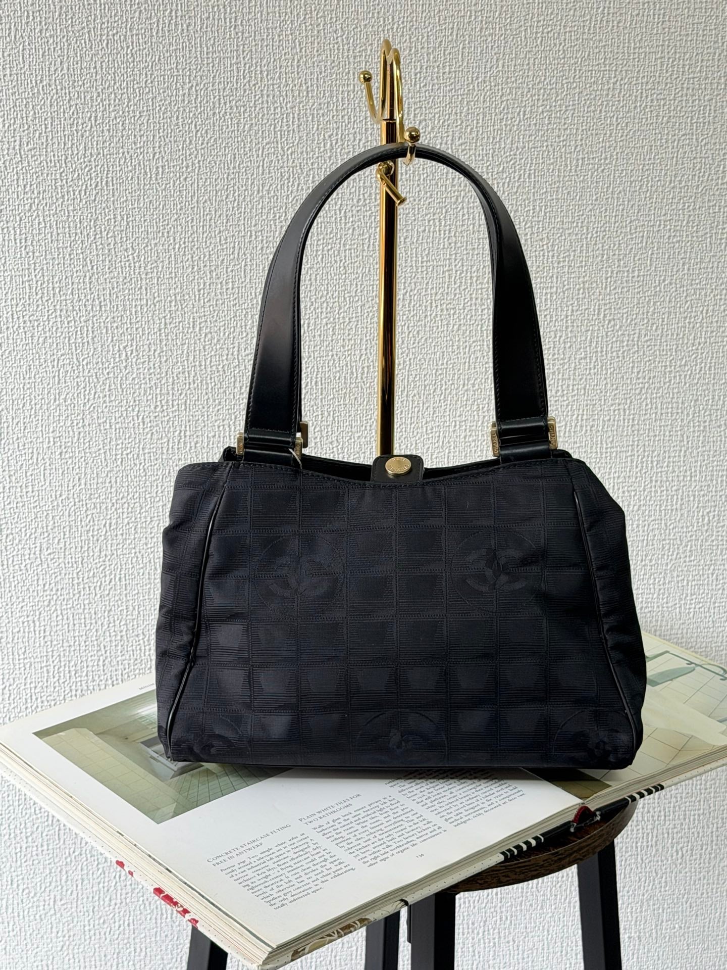 Chanel New Travel Line Jacquard Handbag Black