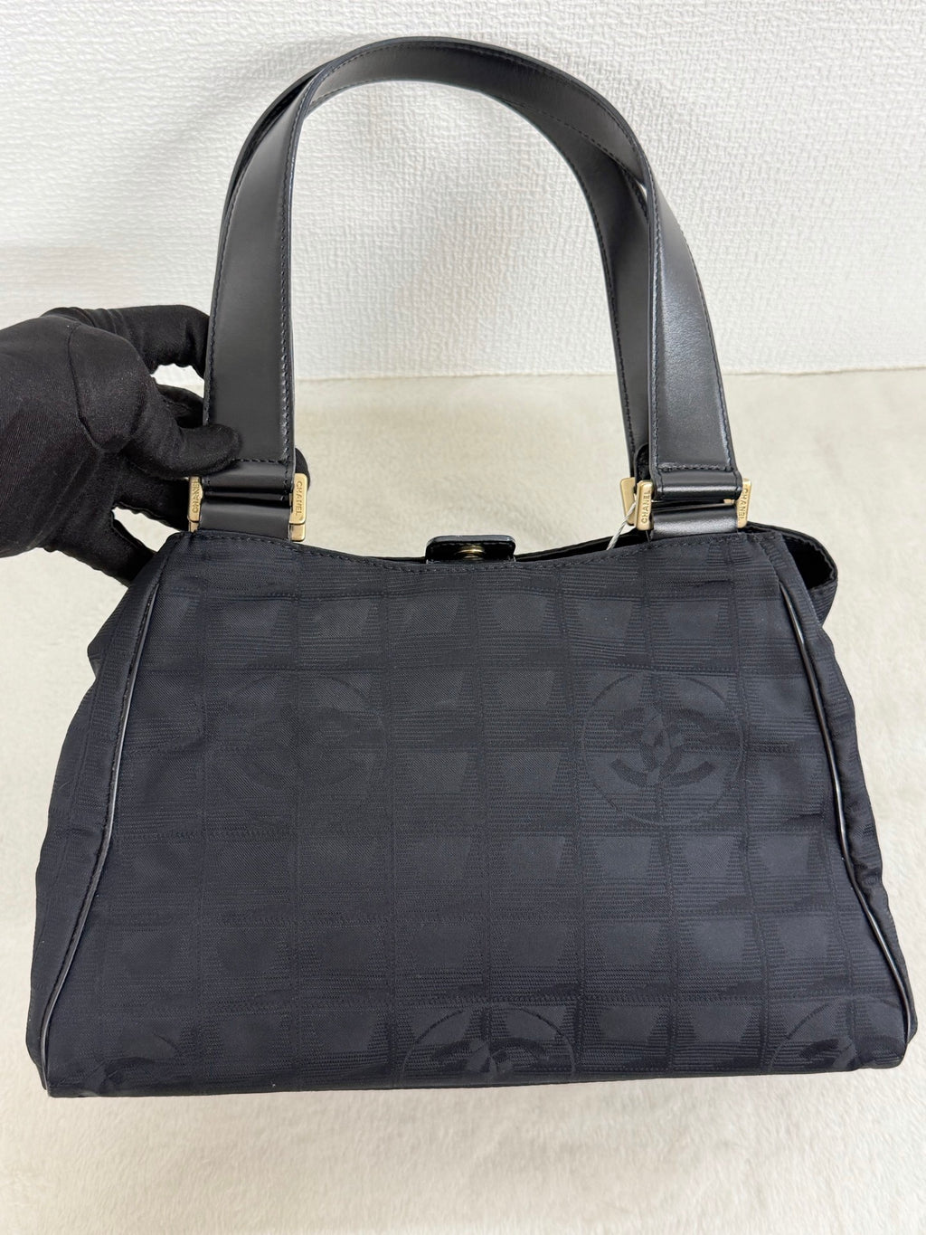 Chanel New Travel Line Jacquard Handbag Black