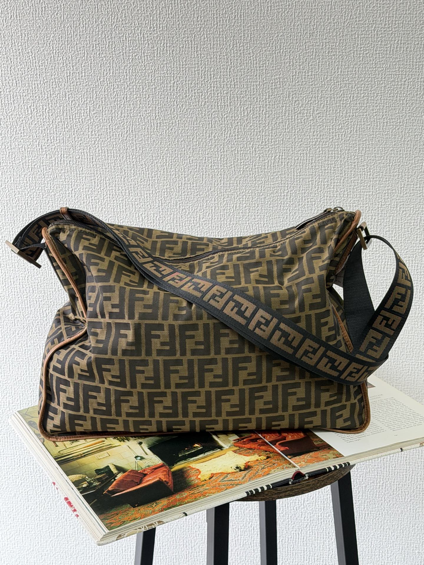 Fendi Zucca Messenger Bag Canvas Leather Brown