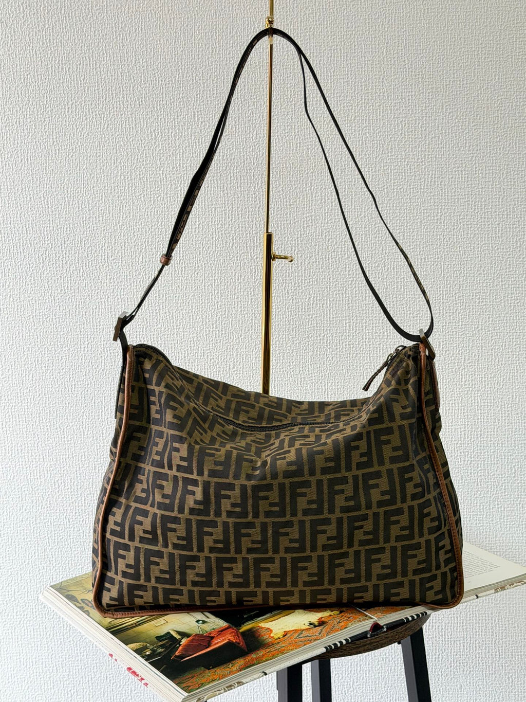 Fendi Zucca Messenger Bag Canvas Leather Brown