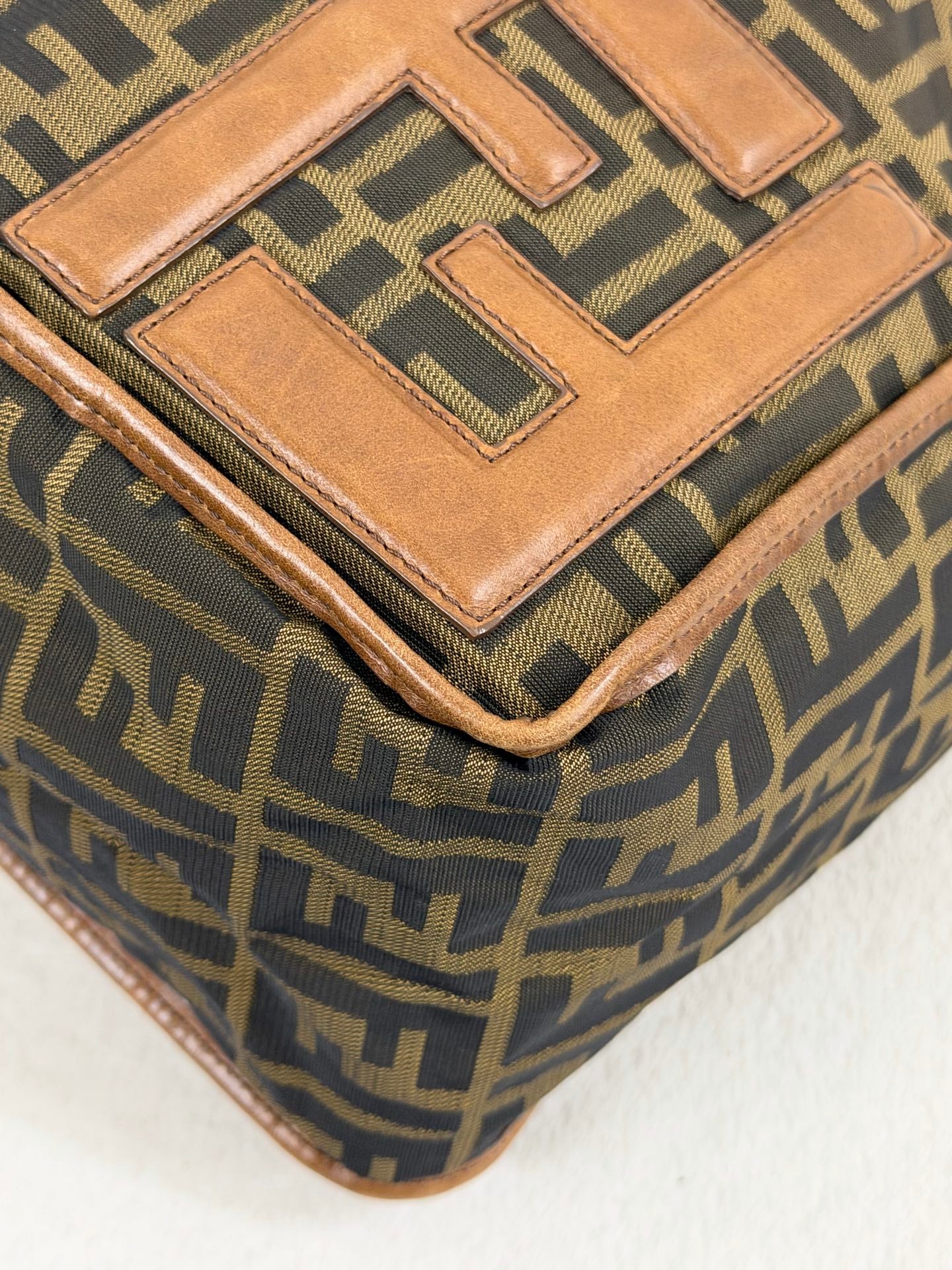 Fendi Zucca Messenger Bag Canvas Leather Brown