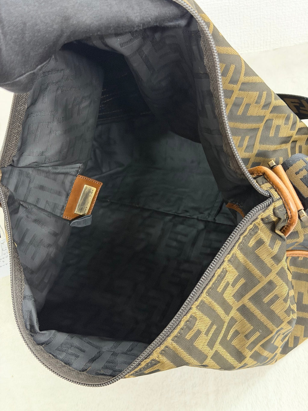Fendi Zucca Messenger Bag Canvas Leather Brown