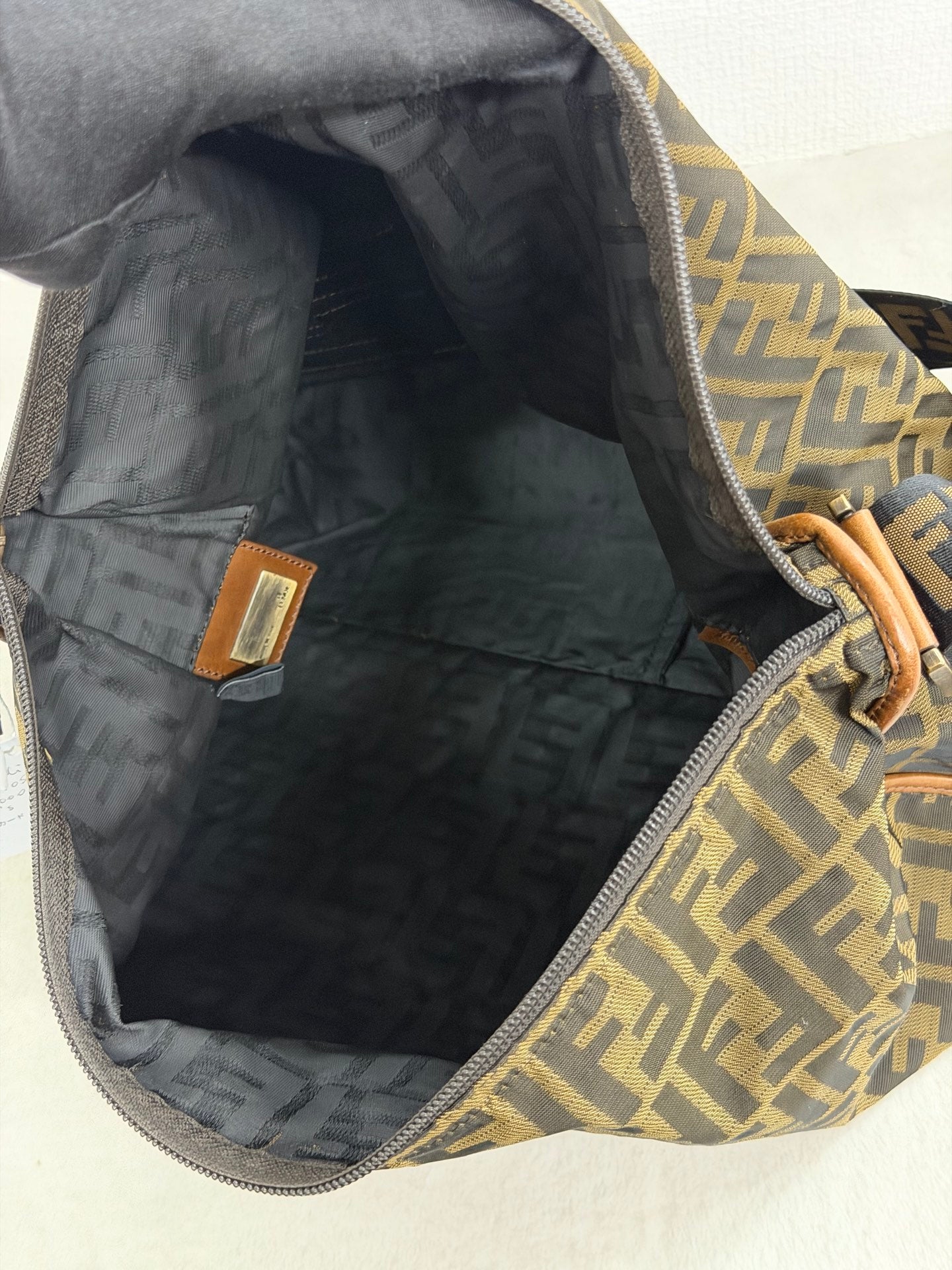 Fendi Zucca Messenger Bag Canvas Leather Brown