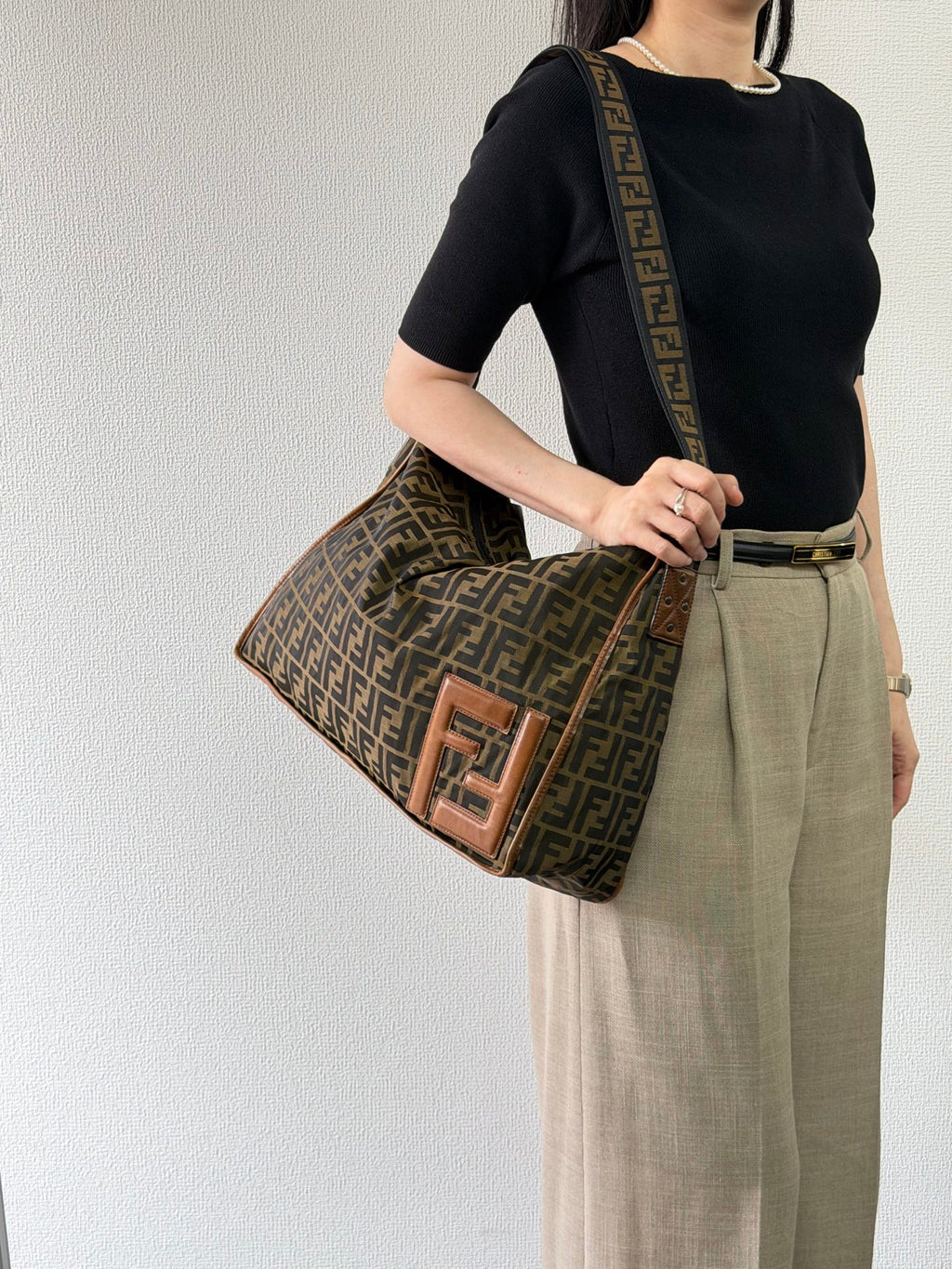 Fendi Zucca Messenger Bag Canvas Leather Brown