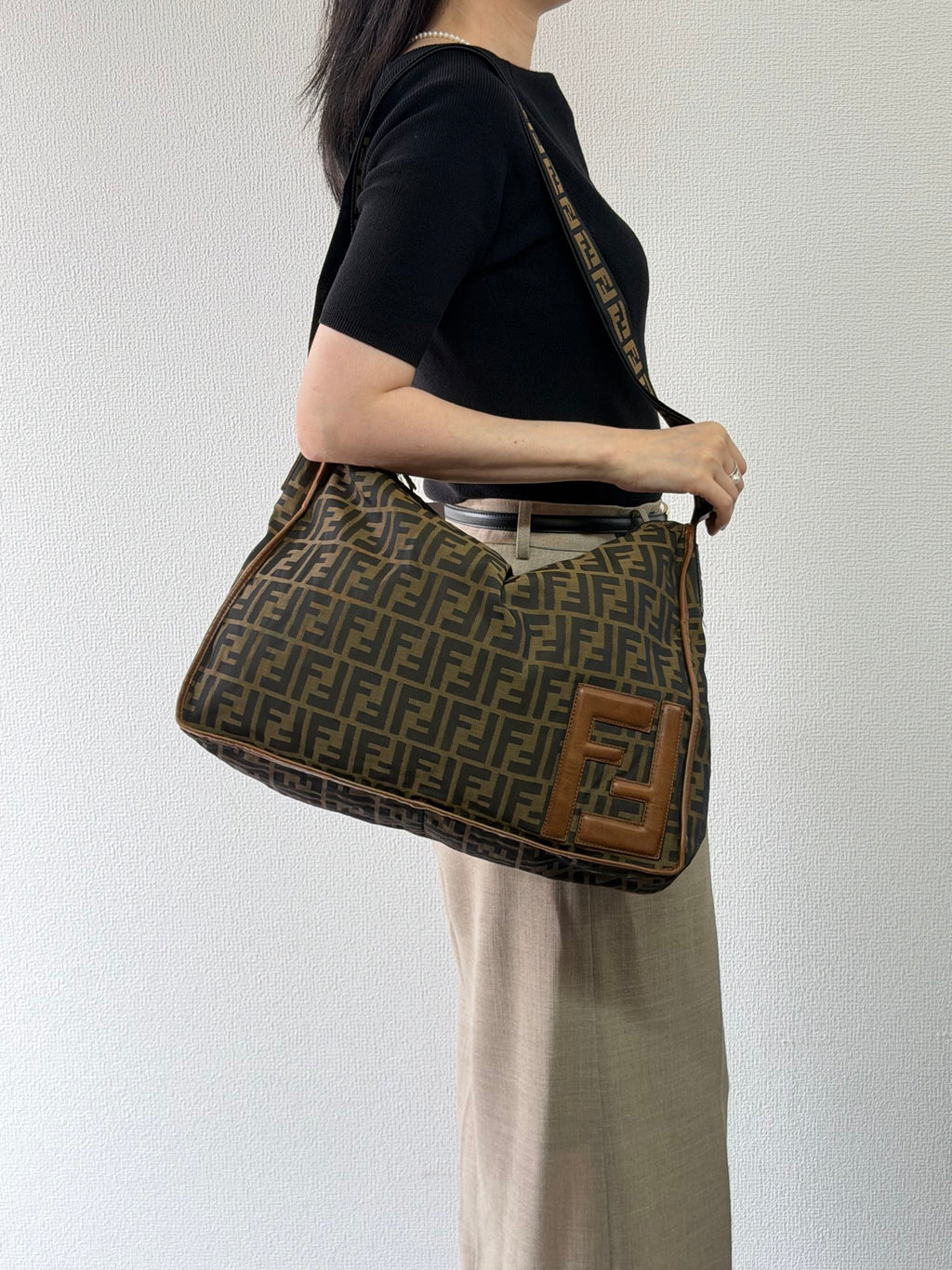Fendi Zucca Messenger Bag Canvas Leather Brown