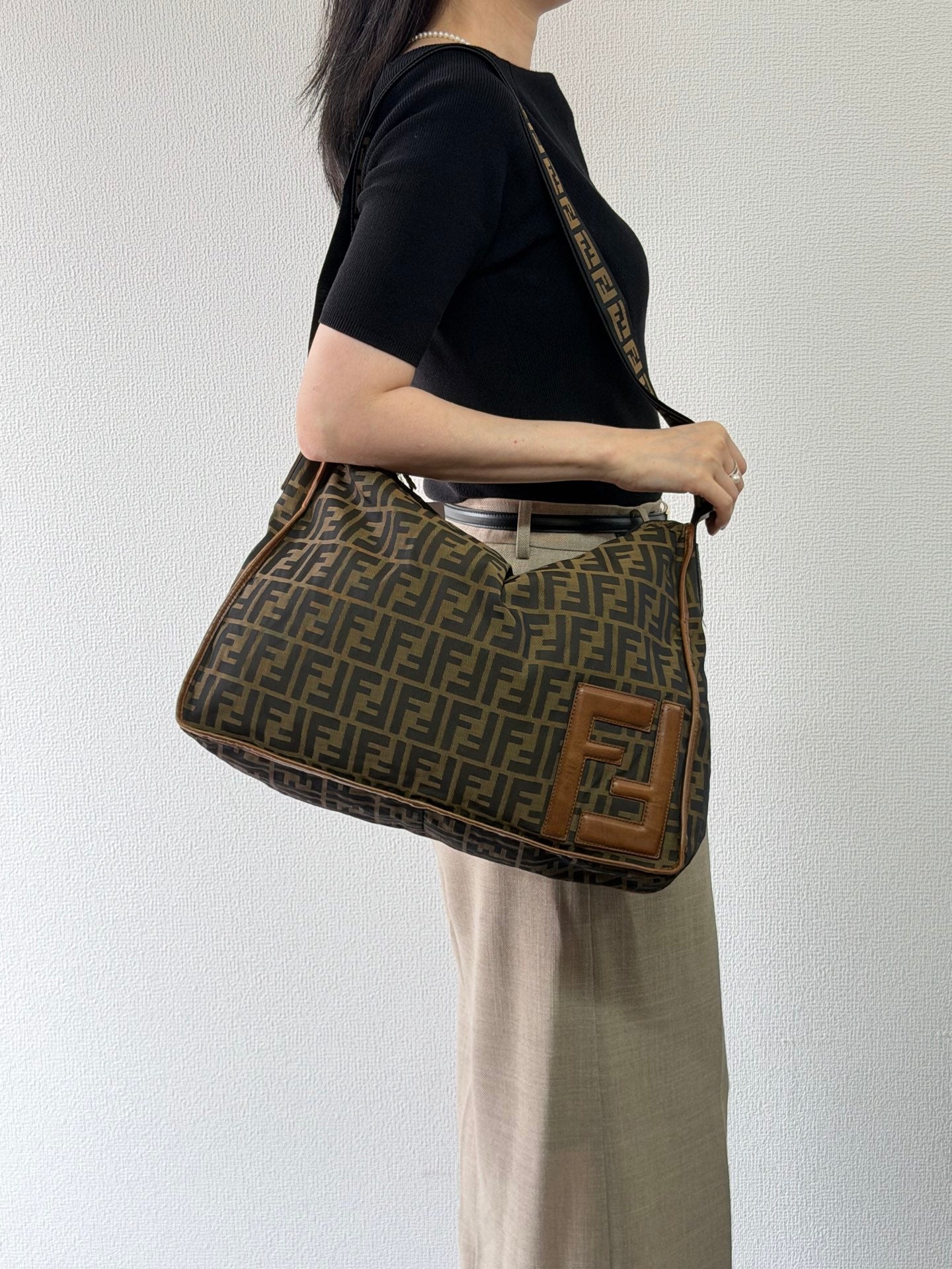 Fendi Zucca Messenger Bag Canvas Leather Brown