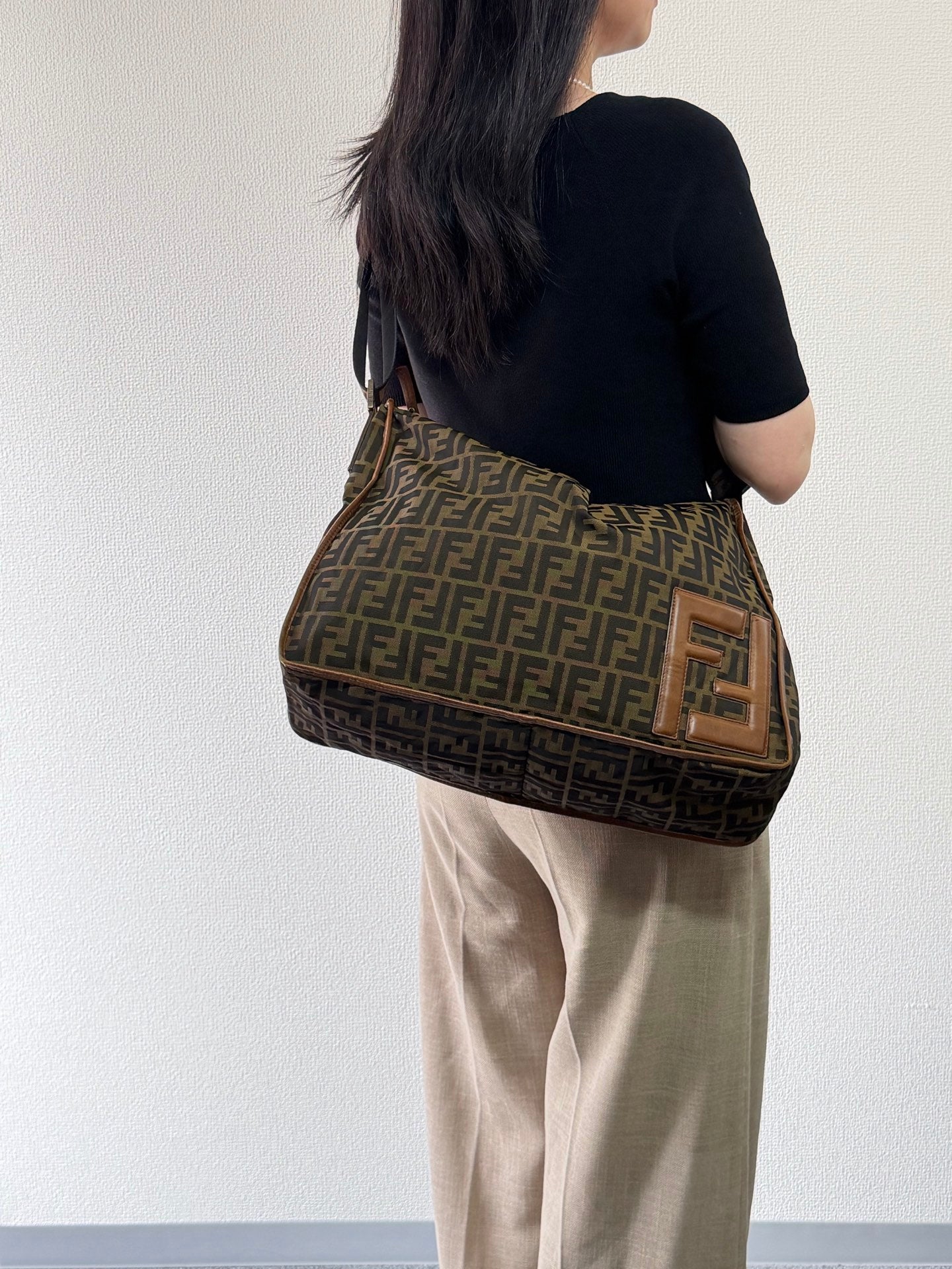 Fendi Zucca Messenger Bag Canvas Leather Brown