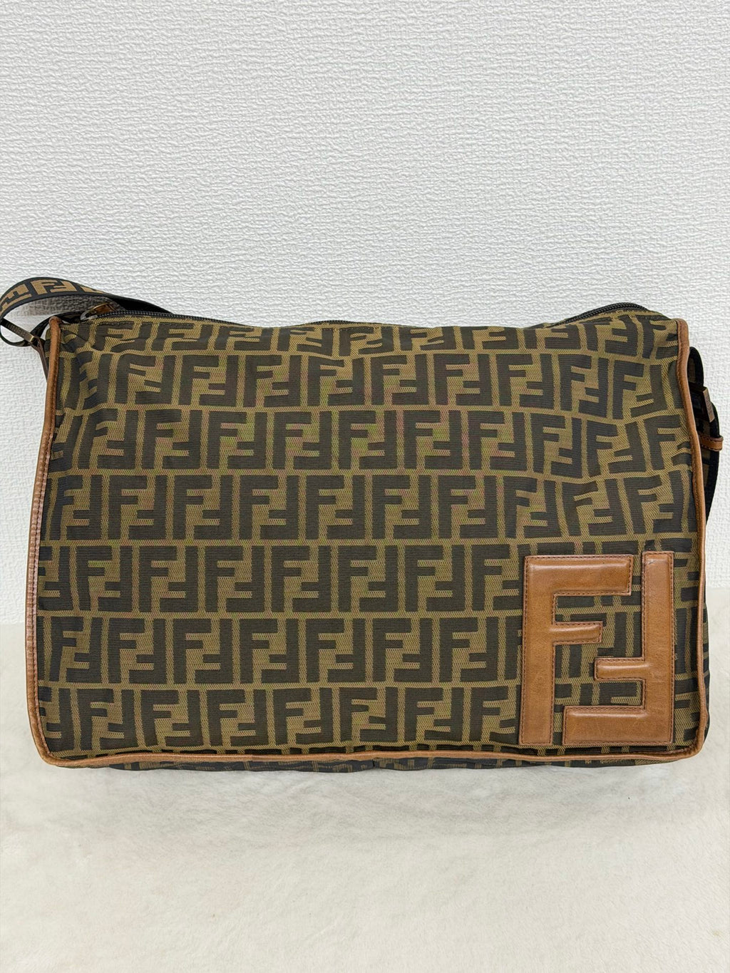 Fendi Zucca Messenger Bag Canvas Leather Brown