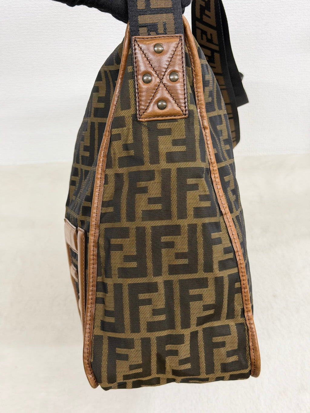 Fendi Zucca Messenger Bag Canvas Leather Brown