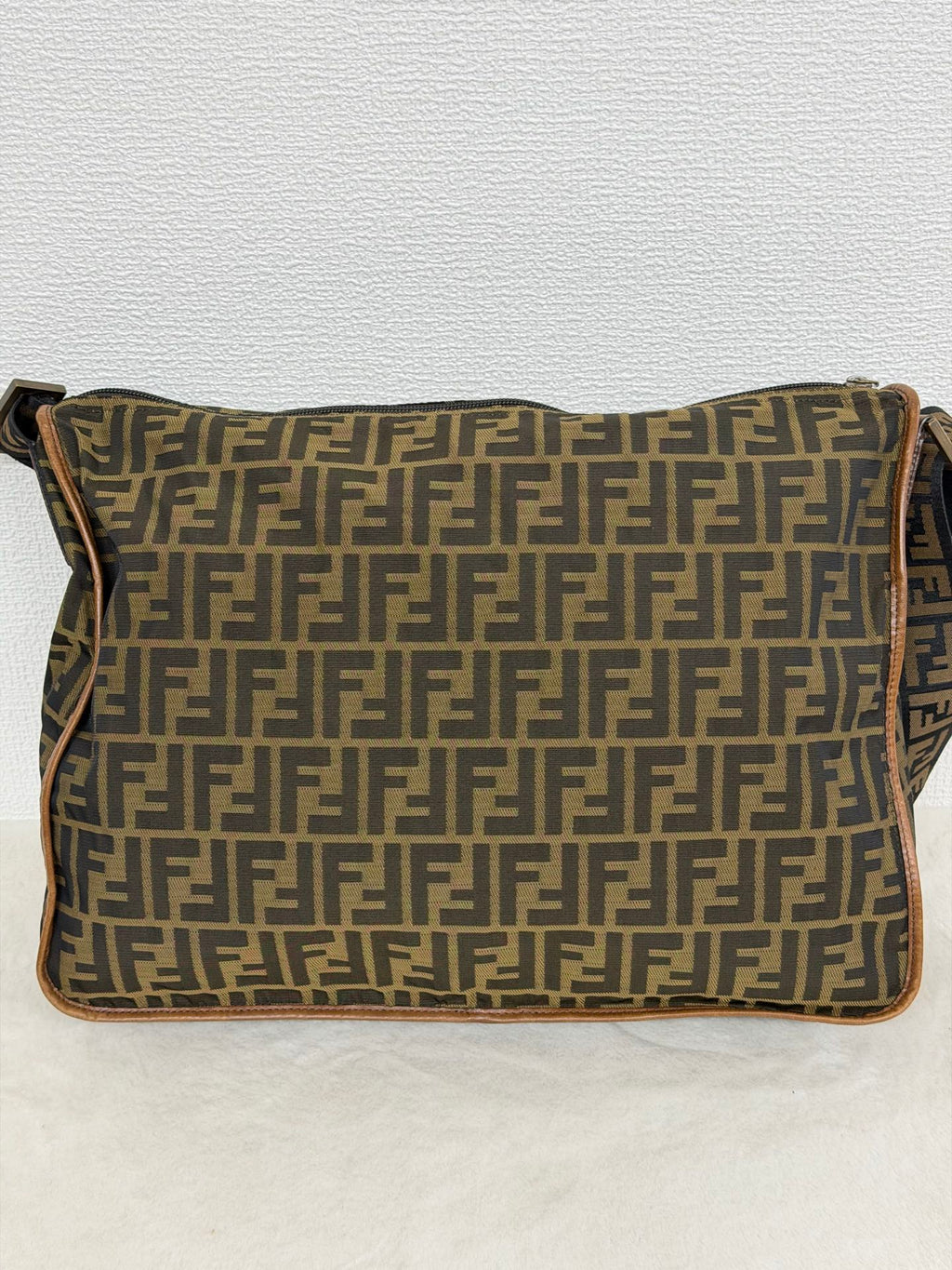 Fendi Zucca Messenger Bag Canvas Leather Brown