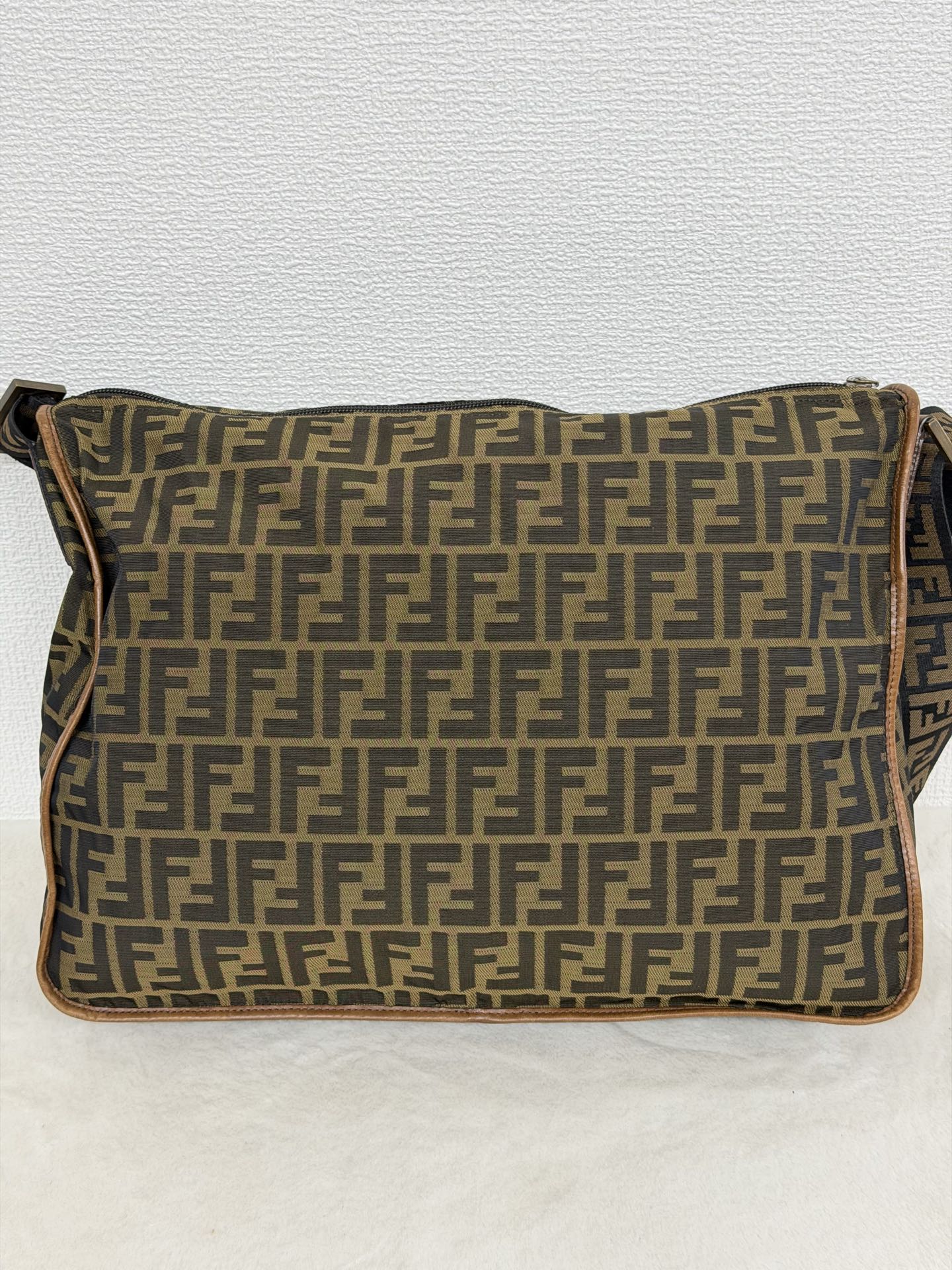 Fendi Zucca Messenger Bag Canvas Leather Brown