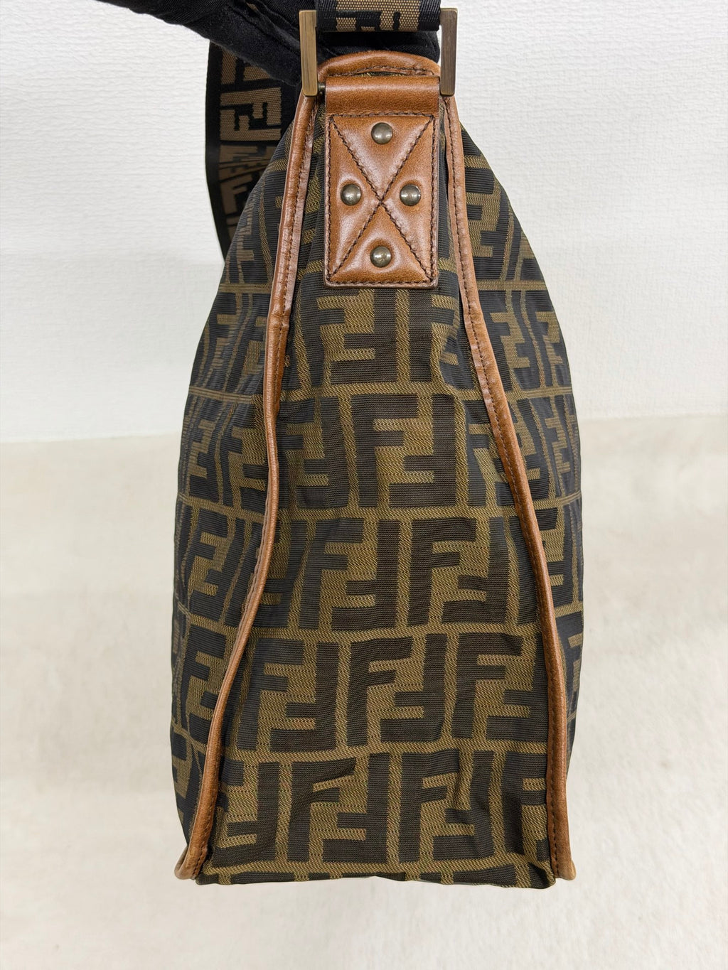 Fendi Zucca Messenger Bag Canvas Leather Brown
