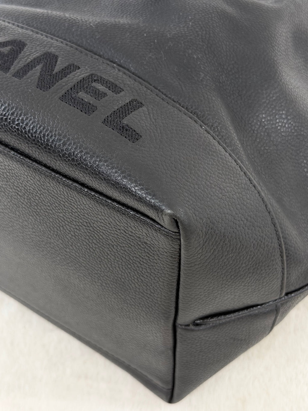 Chanel Vintage Triple Coco Caviar Skin Drawstring Bag Black