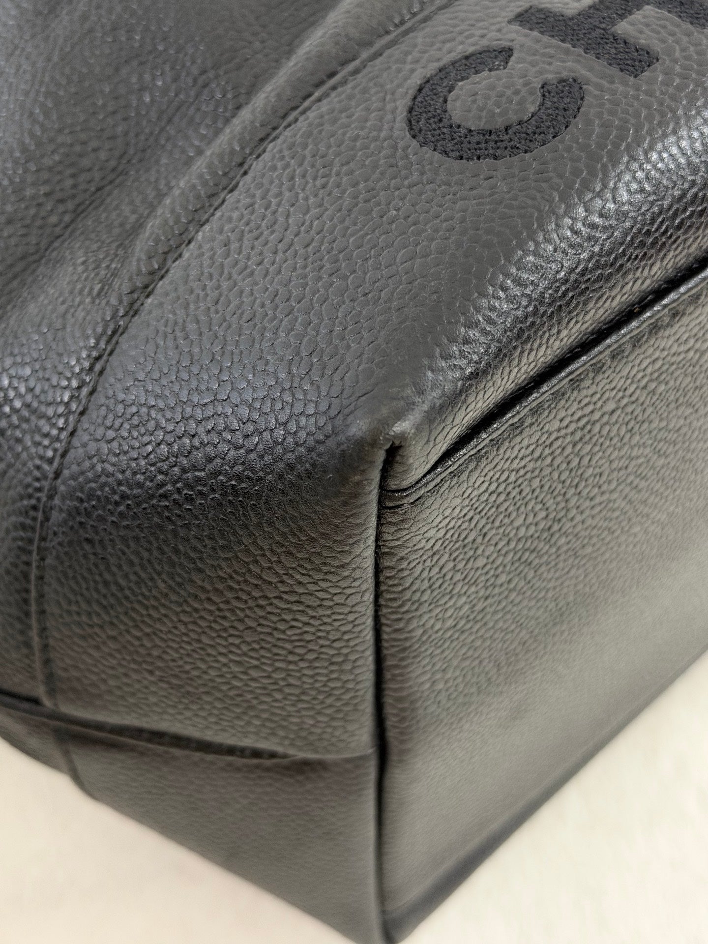 Chanel Vintage Triple Coco Caviar Skin Drawstring Bag Black