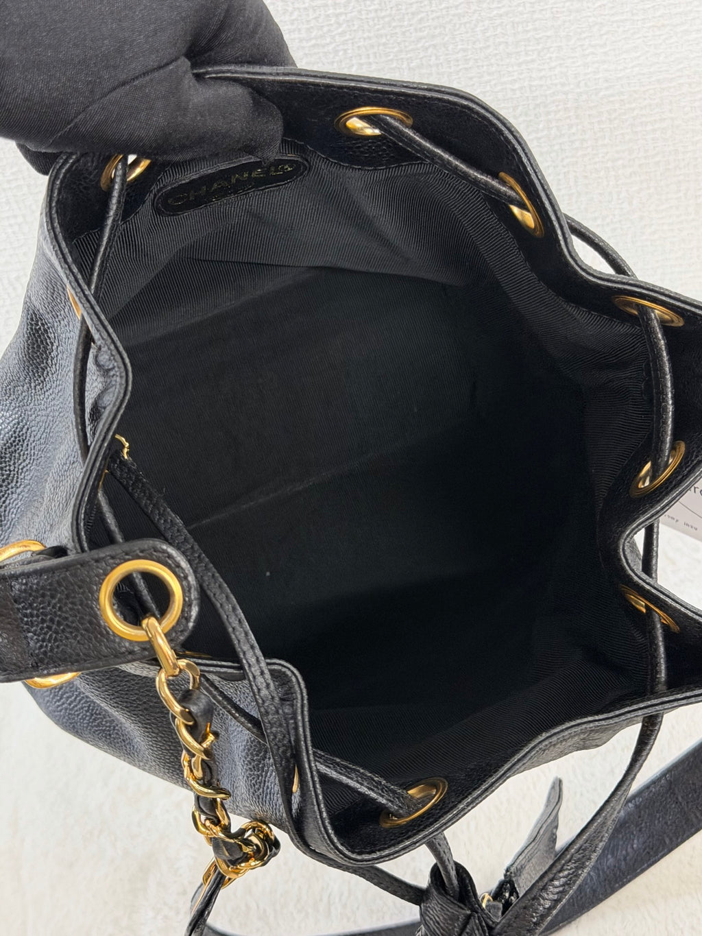 Chanel Vintage Triple Coco Caviar Skin Drawstring Bag Black