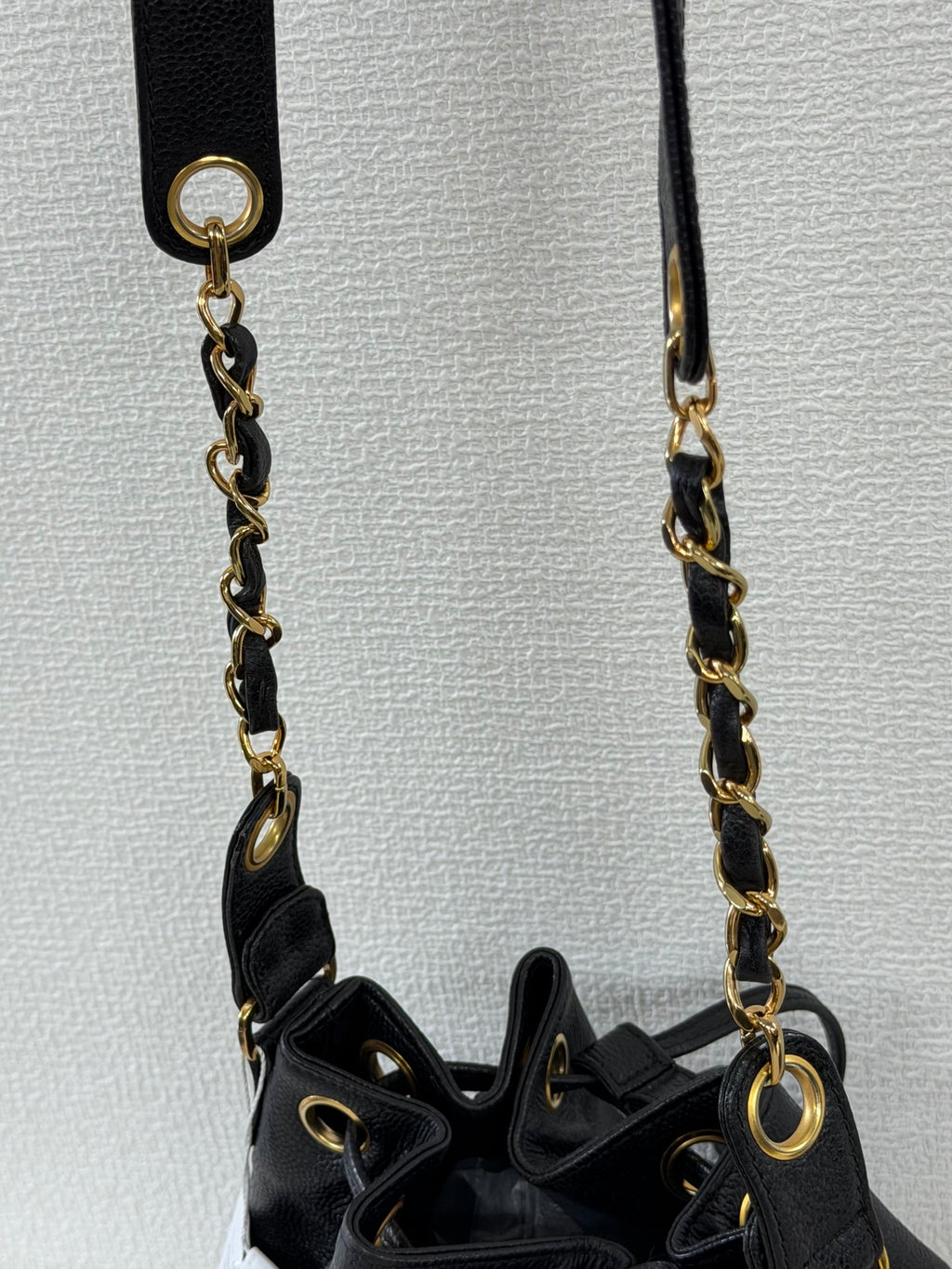 Chanel Vintage Triple Coco Caviar Skin Drawstring Bag Black