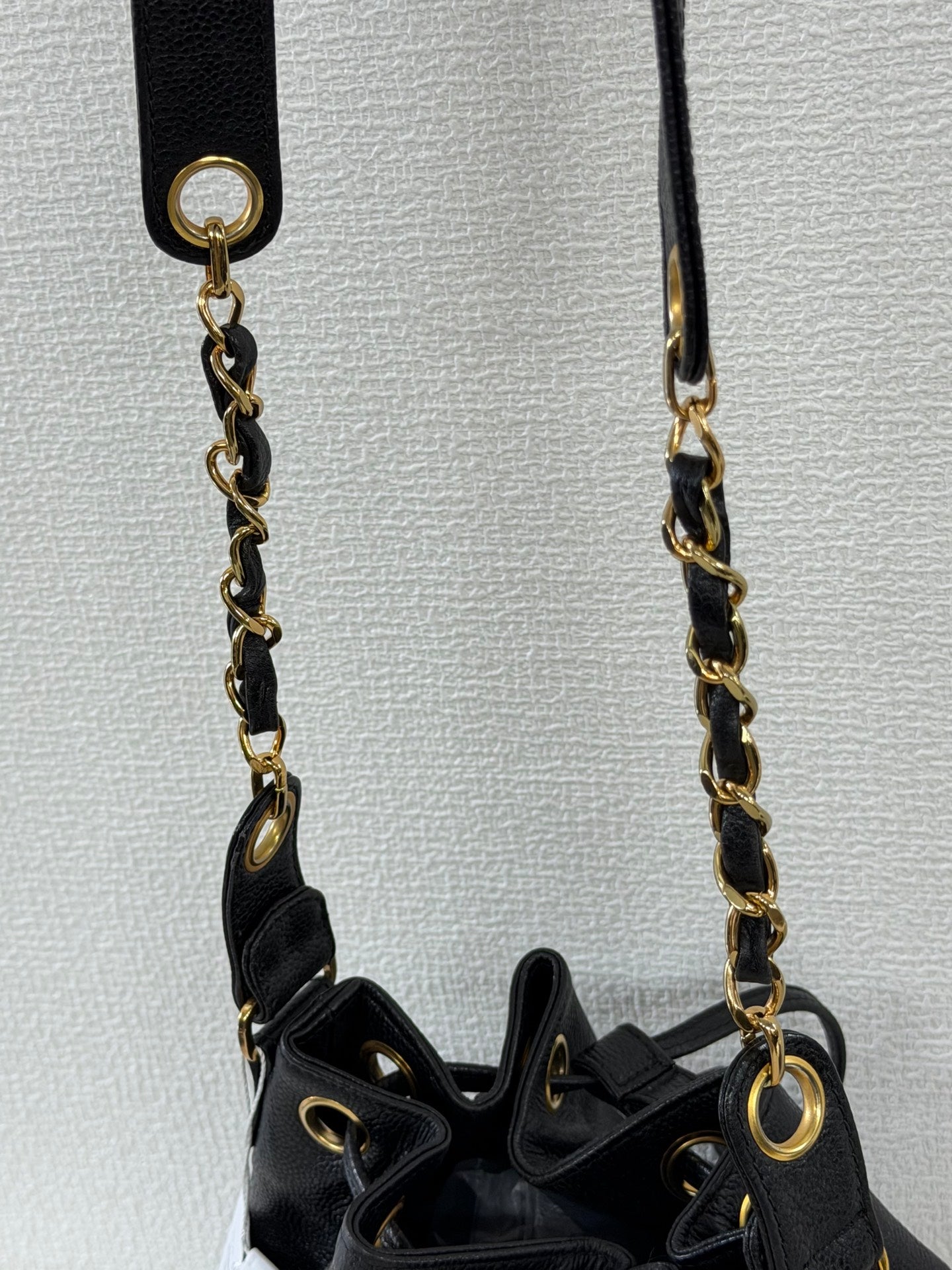 Chanel Vintage Triple Coco Caviar Skin Drawstring Bag Black