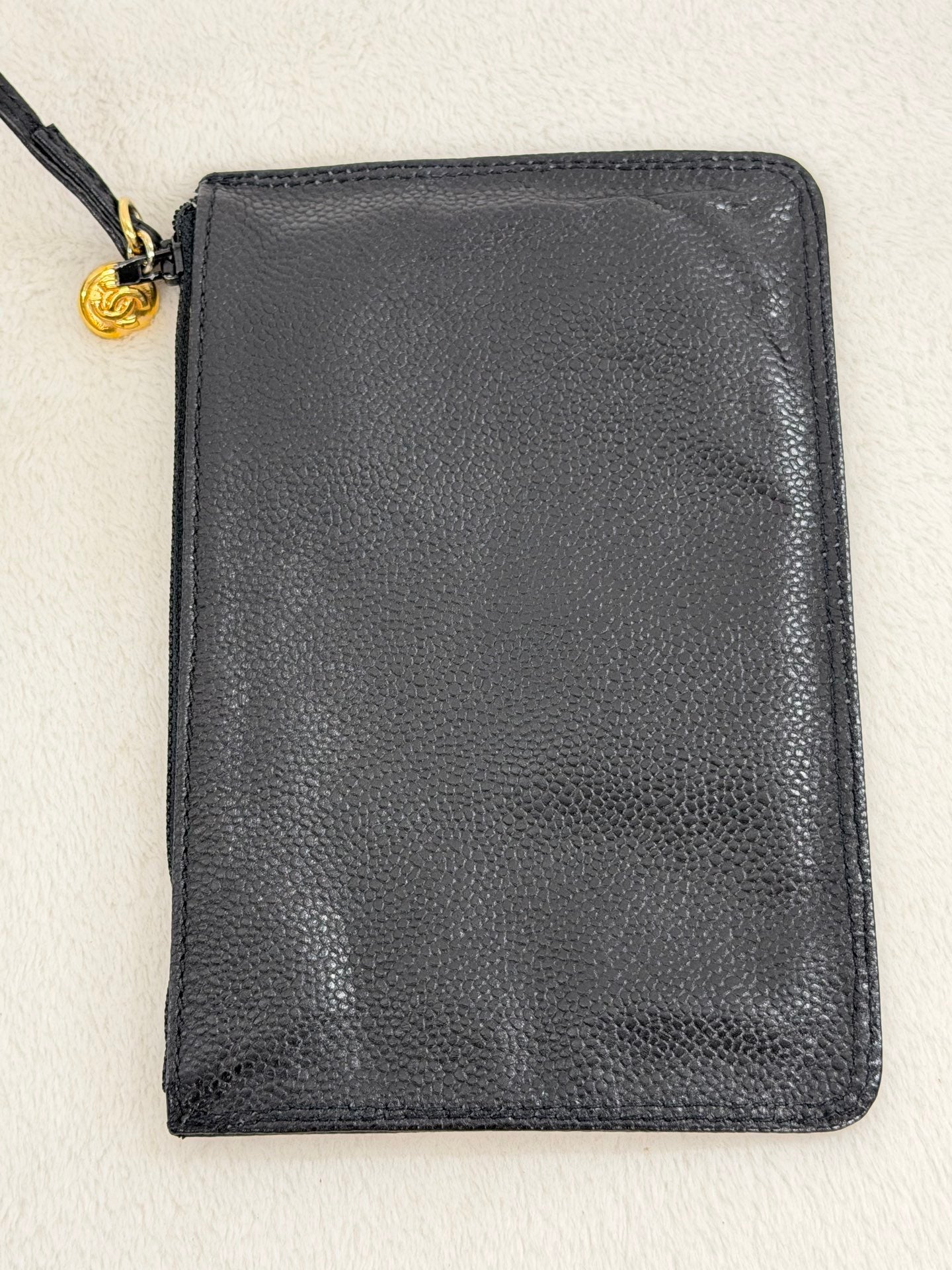 Chanel Vintage Triple Coco Caviar Skin Drawstring Bag Black