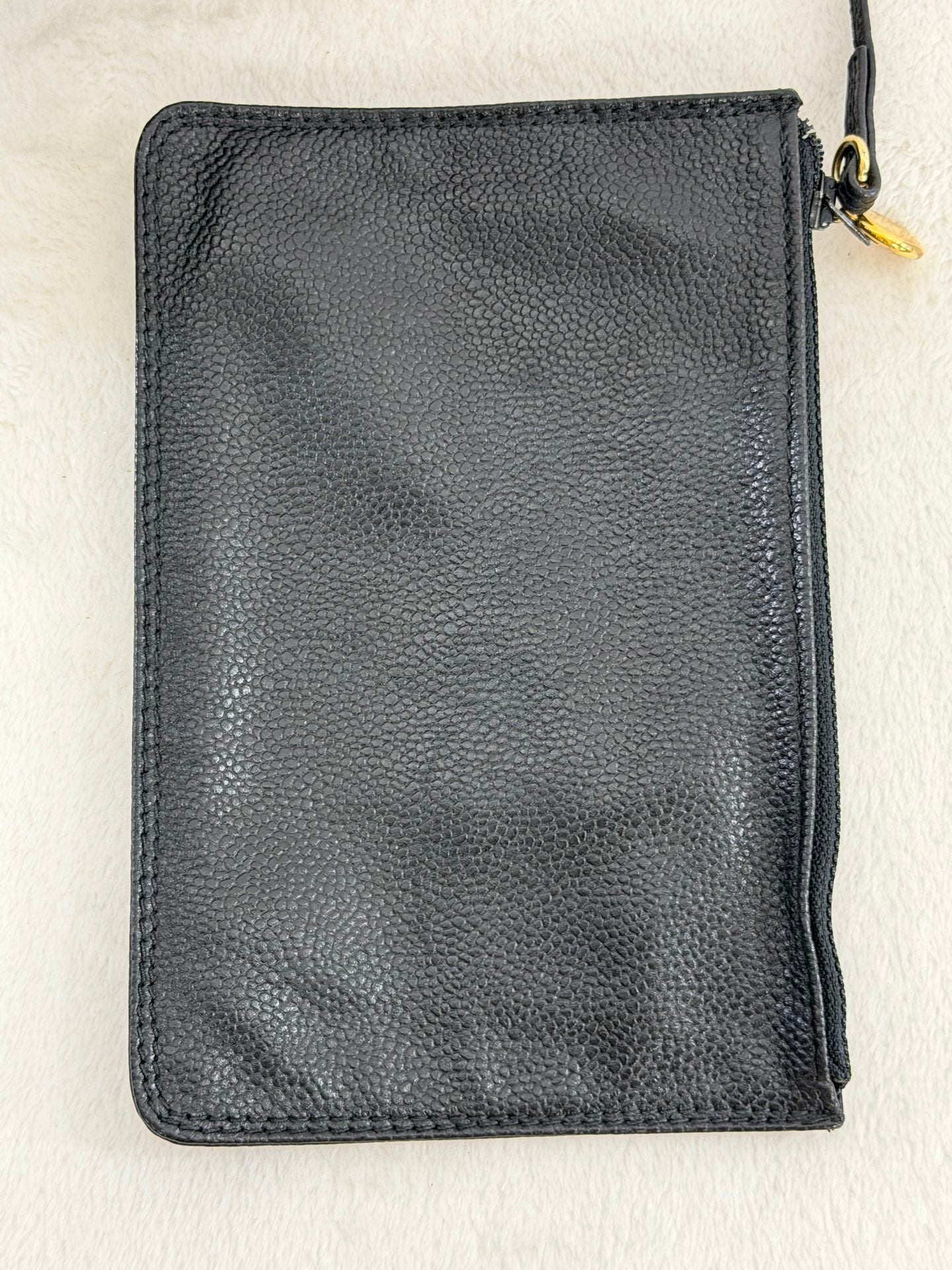 Chanel Vintage Triple Coco Caviar Skin Drawstring Bag Black