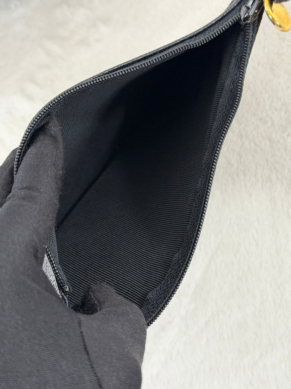 Chanel Vintage Triple Coco Caviar Skin Drawstring Bag Black