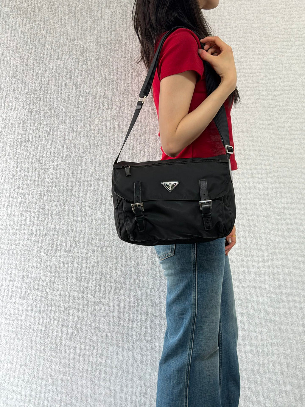 Prada Tessuto Nylon Messenger Bag Black