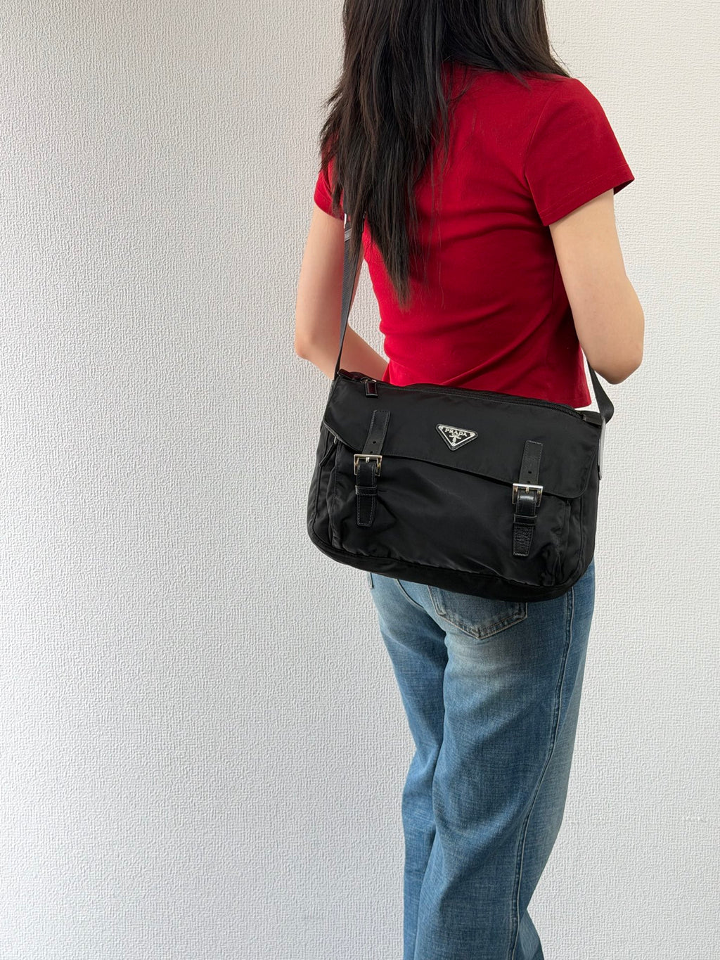Prada Tessuto Nylon Messenger Bag Black