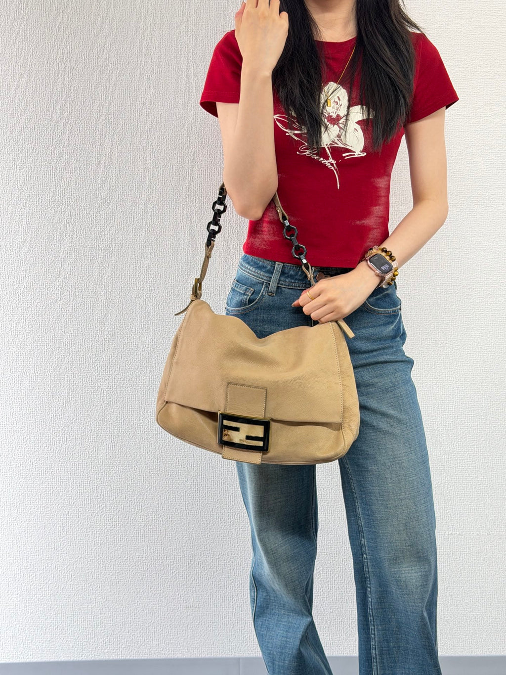 Fendi Forever Mama Nubuck Leather Flap Shoulder Bag