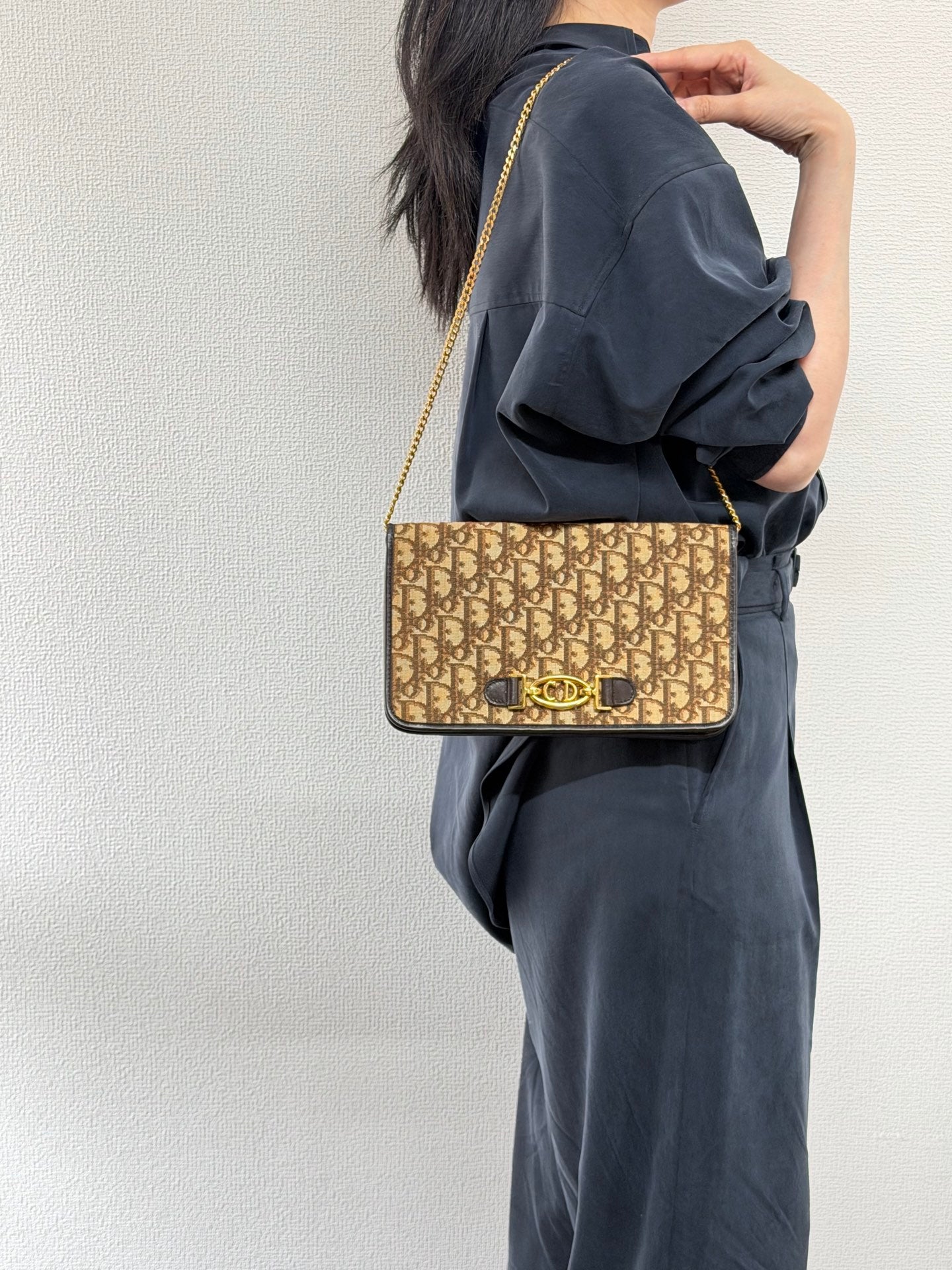 Dior Monogram Canvas CD Buckle Pochette Brown